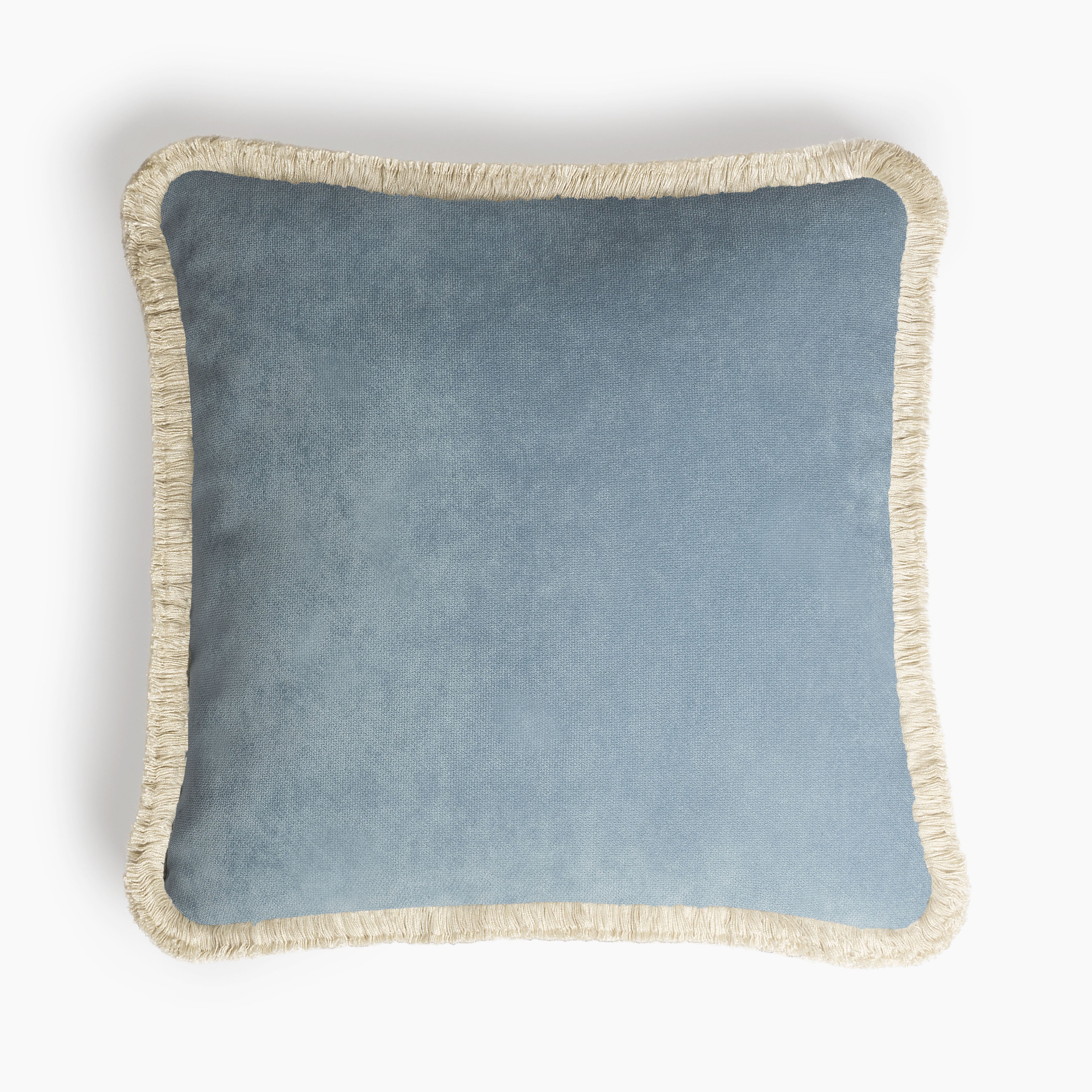 Lo Decor Velvet Fringe Pillow - Light Blue & Beige