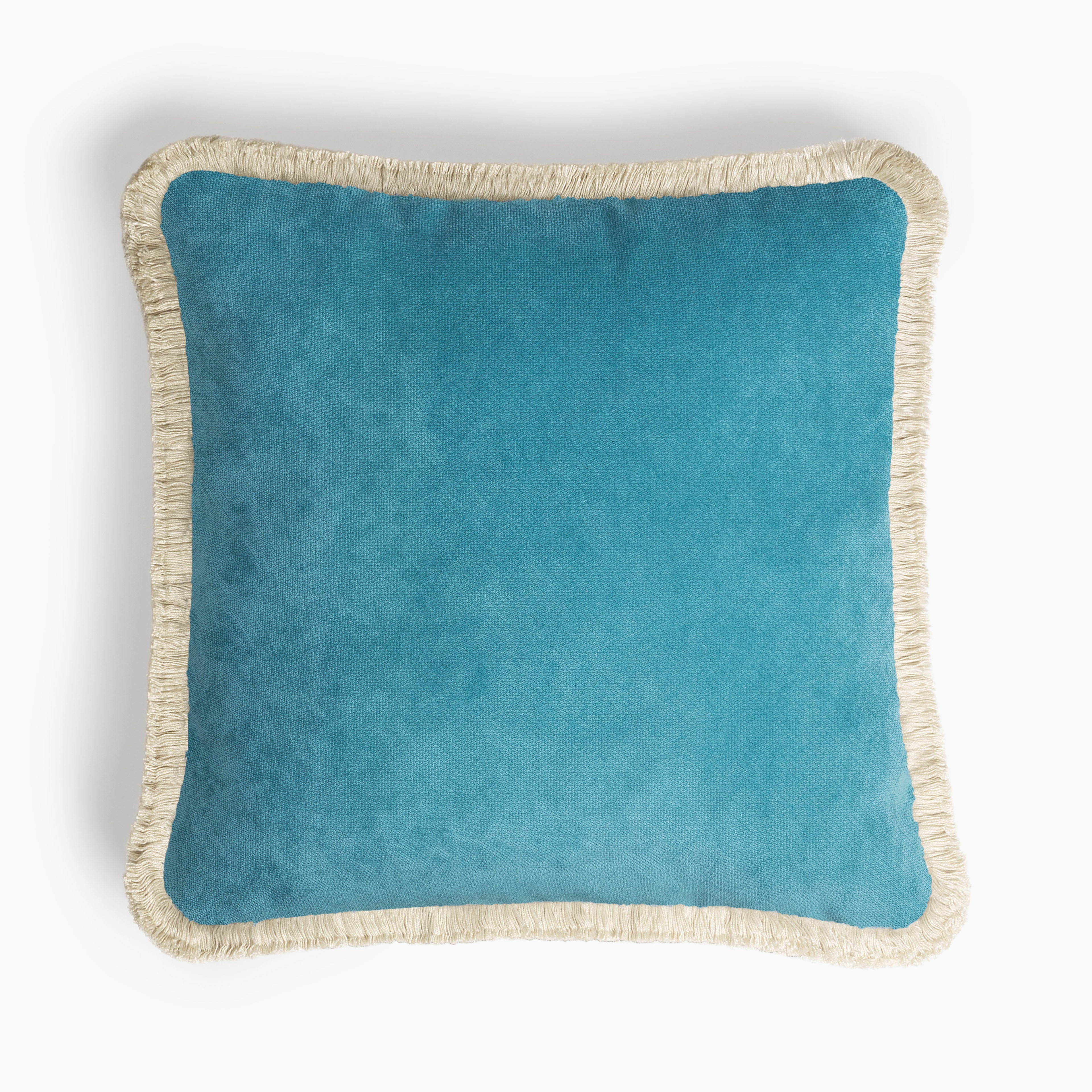 Lo Decor Velvet Turquoise Pillow with Cream Fringes
