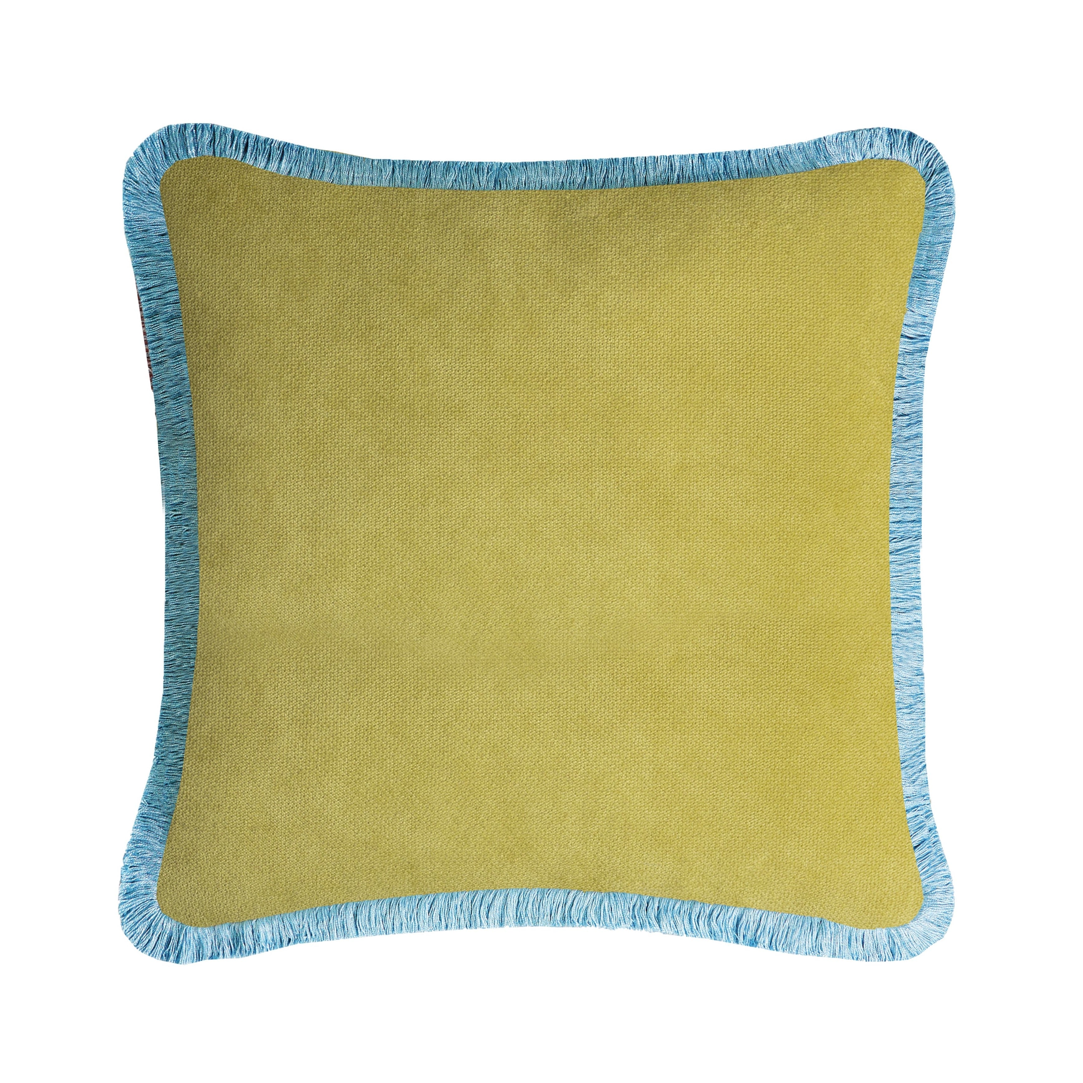 Lo Decor Velvet Lime & Blue Fringe Pillow