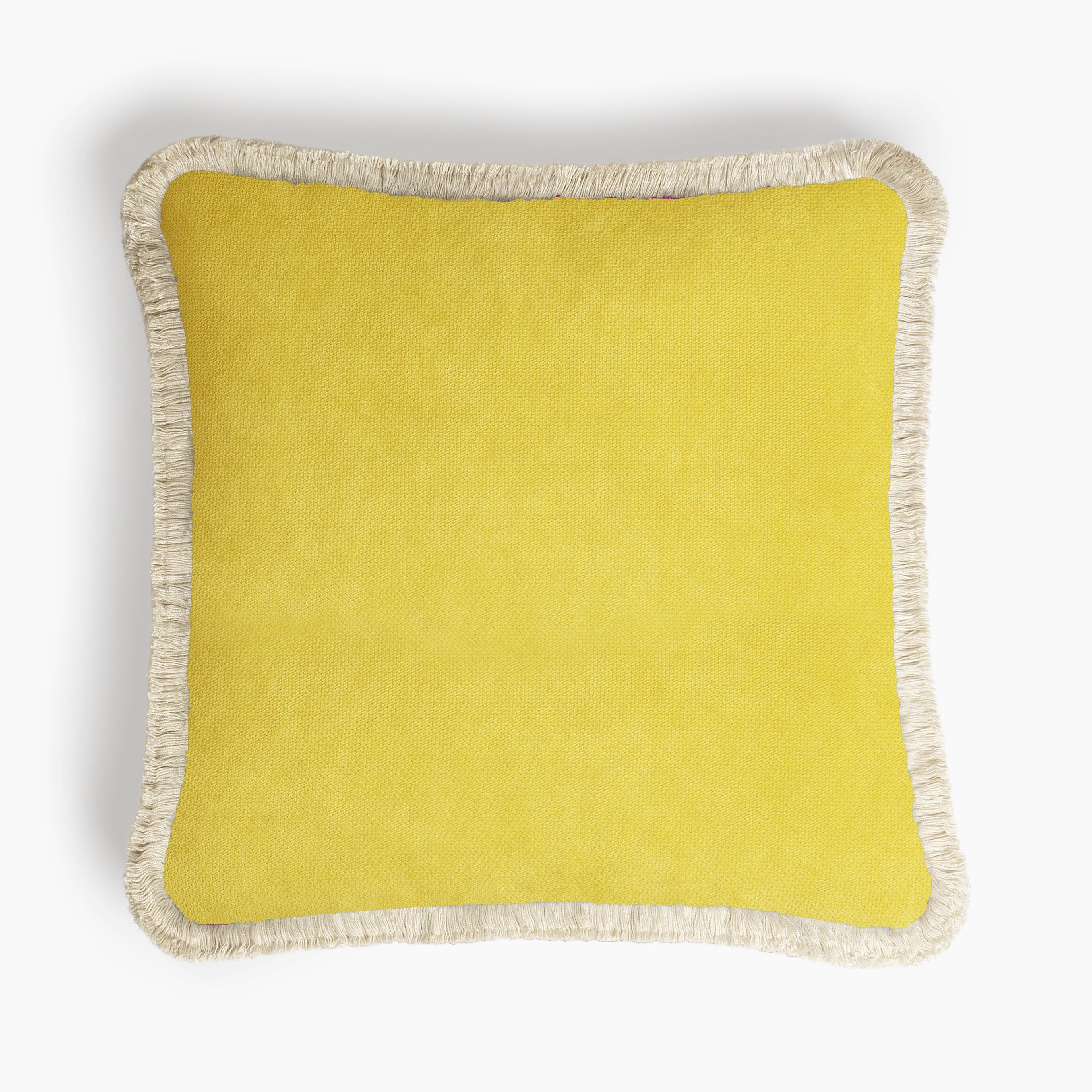 Lo Decor Velvet Yellow Pillow with Cream Fringes