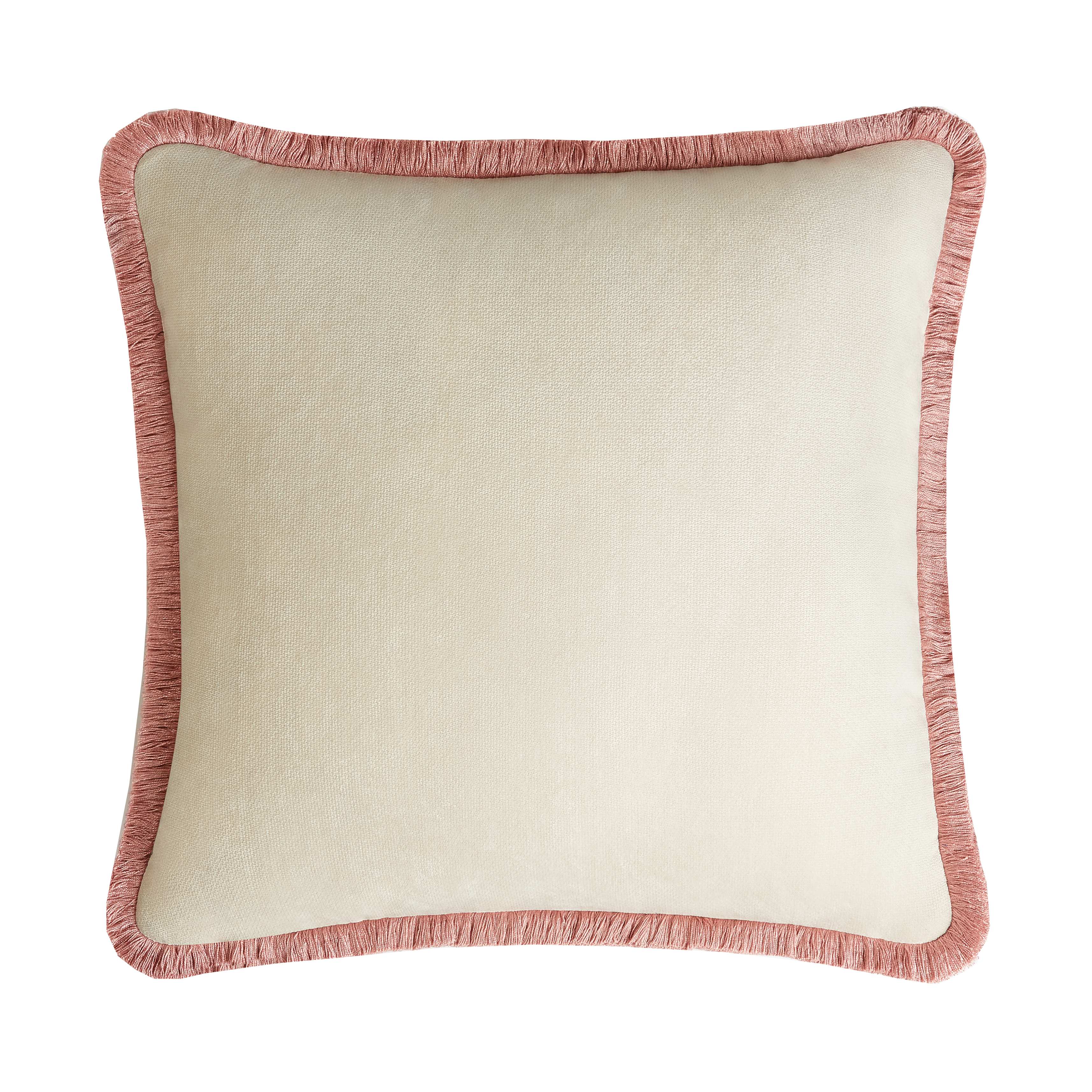 Lo Decor Velvet Fringe Pillow - Dirty White & Pink