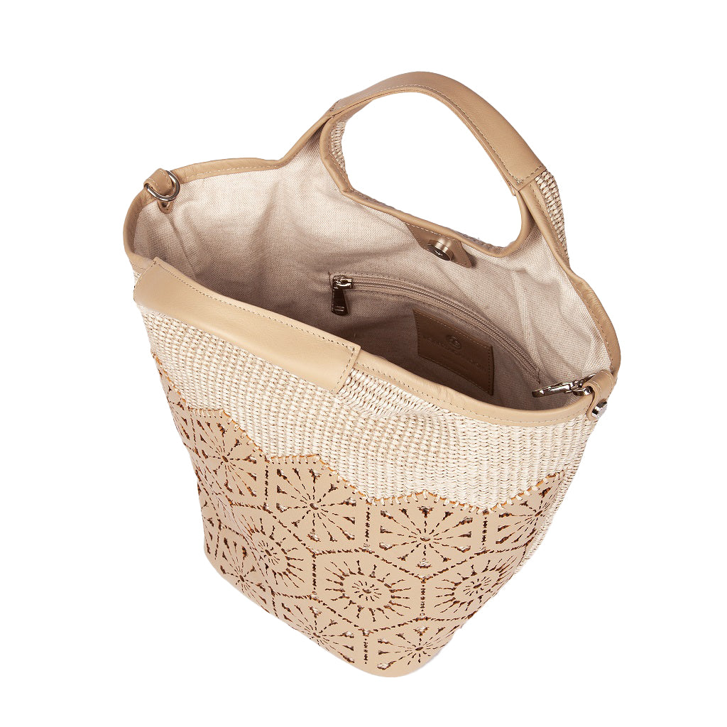 Roberta Gandolfi Giulia Calfskin & Cotton Raffia-Effect Top Handle Bag