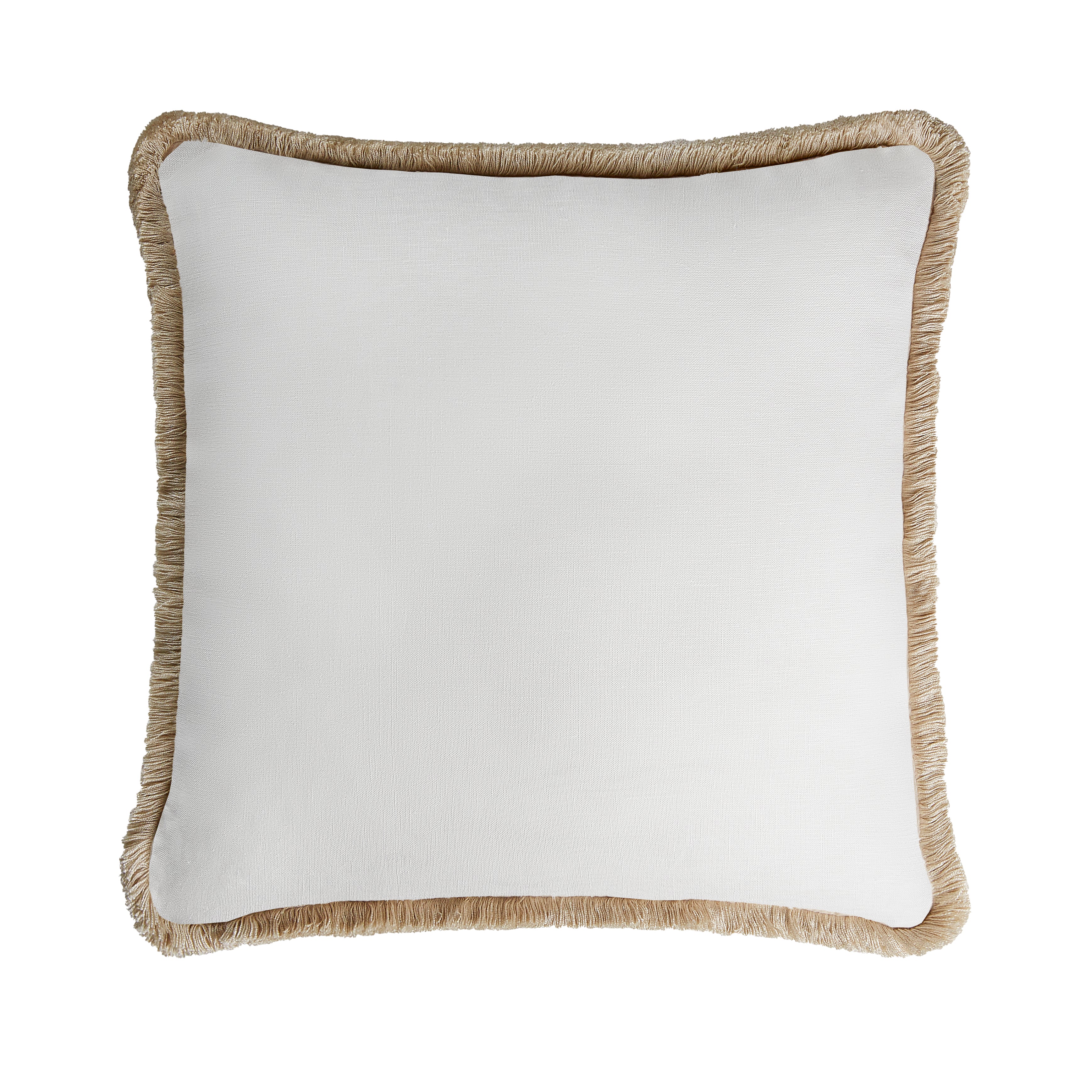 Happy Linen Pillow with Beige Cotton Fringes