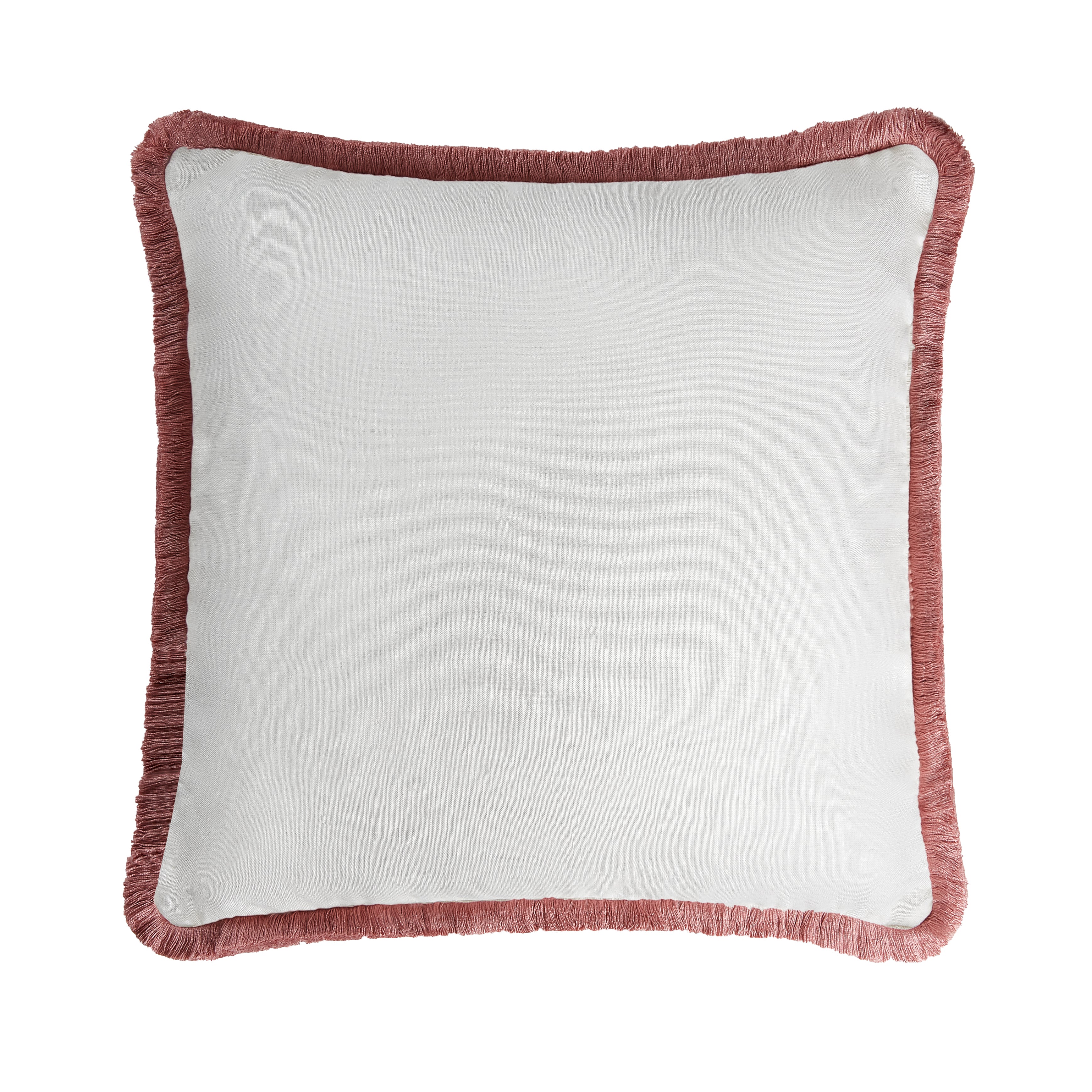 Lo Decor Happy Linen Pillow - White with Light Pink Fringes