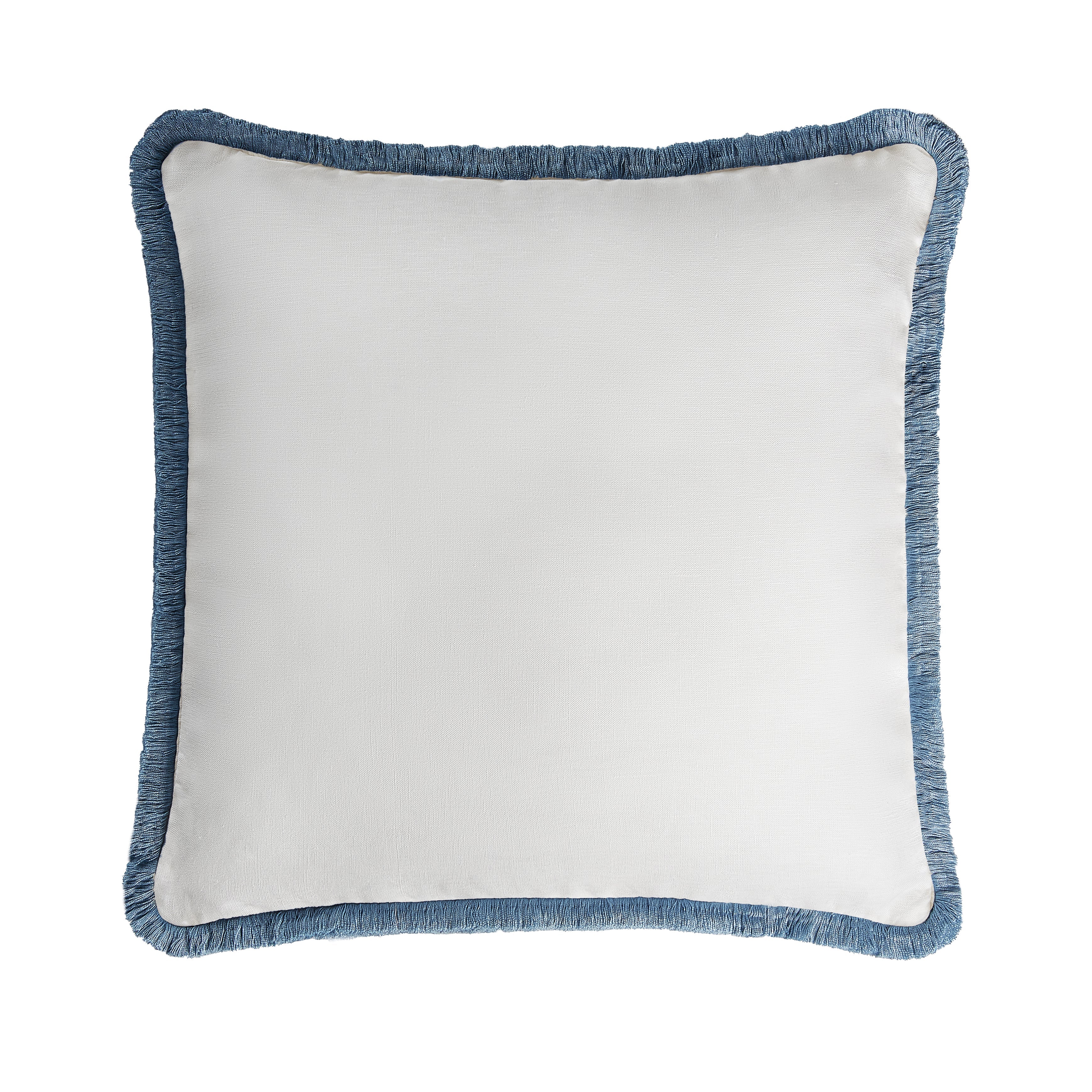 Lo Decor Happy Linen Pillow - White with Light Blue Fringes