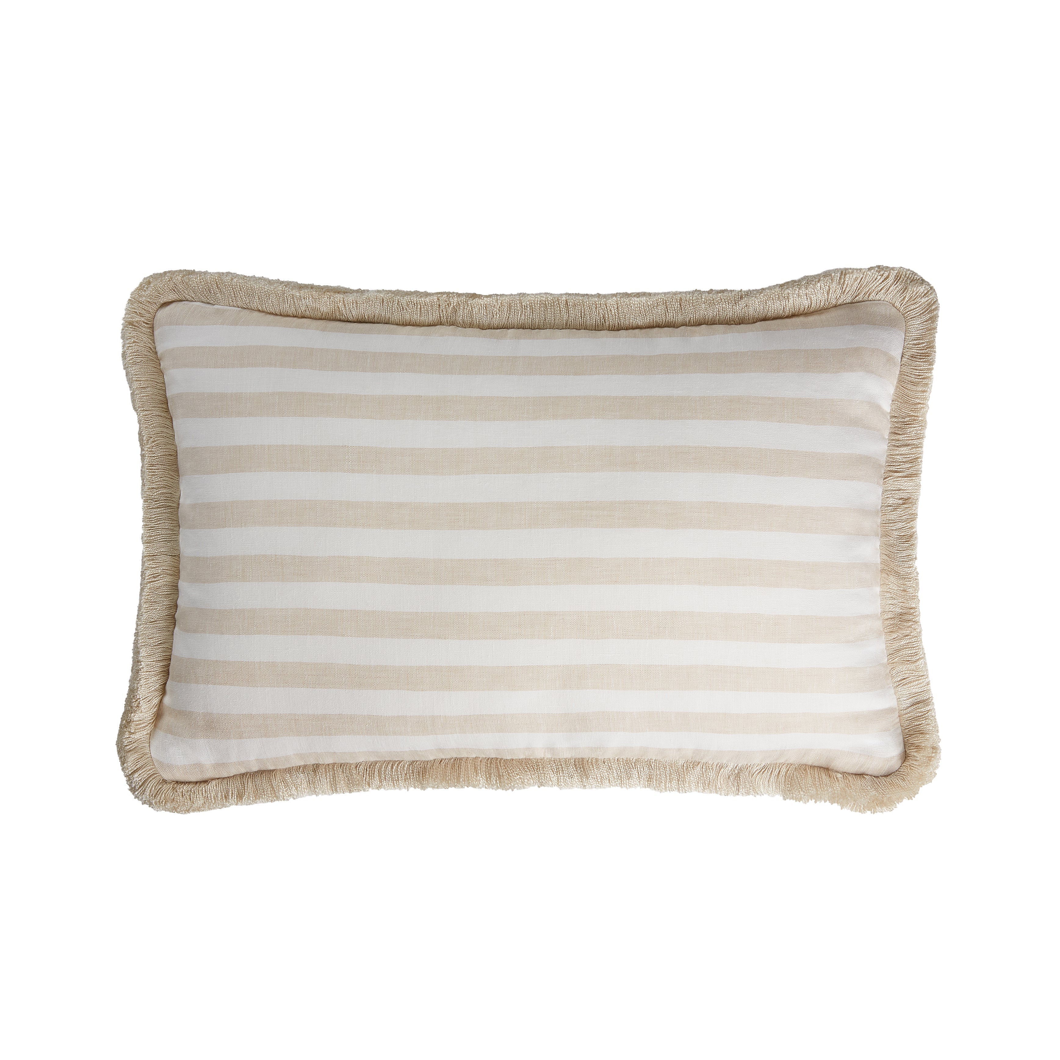 Happy Linen Striped Pillow with Beige Fringes