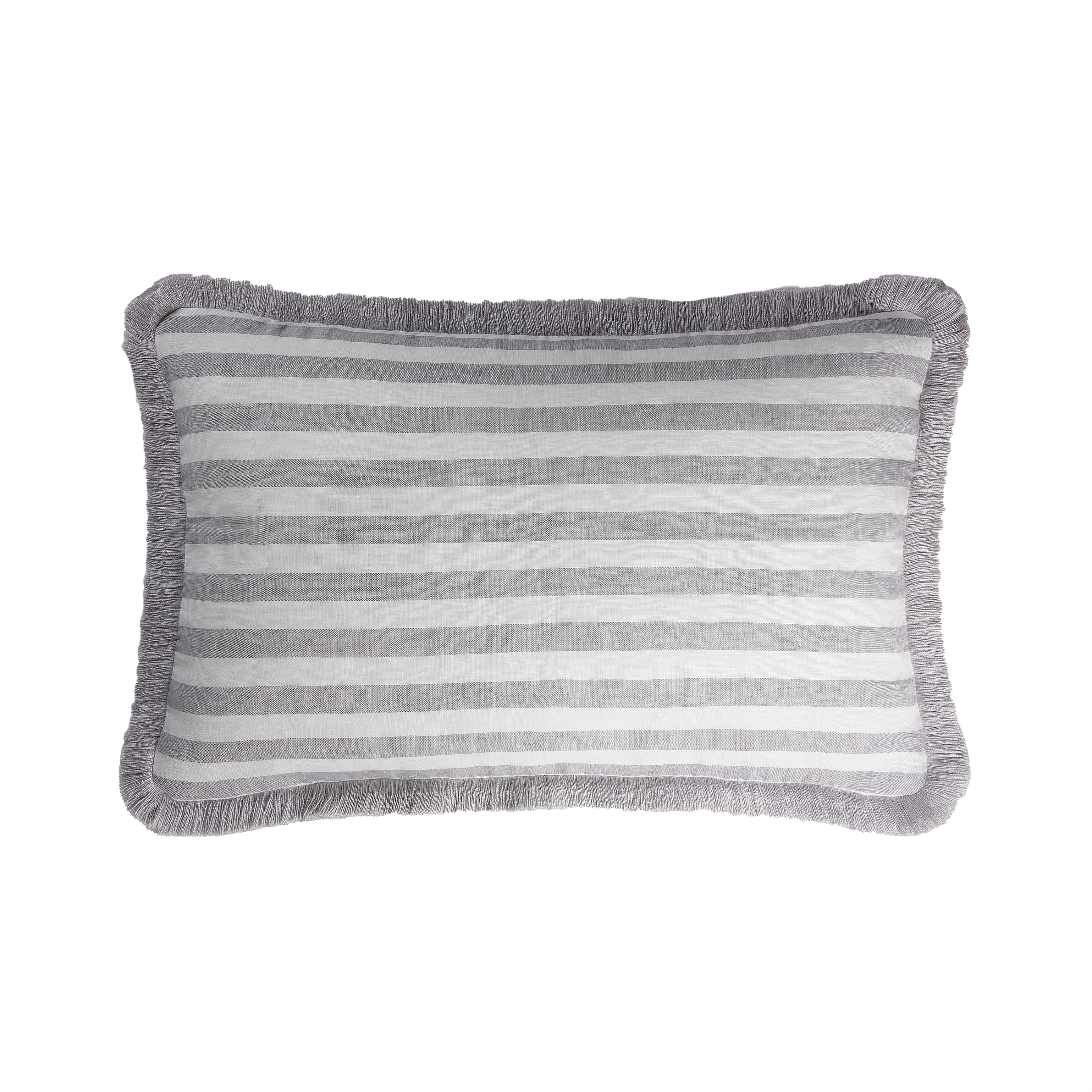 Lo Decor Striped Linen Pillow with Grey Fringes