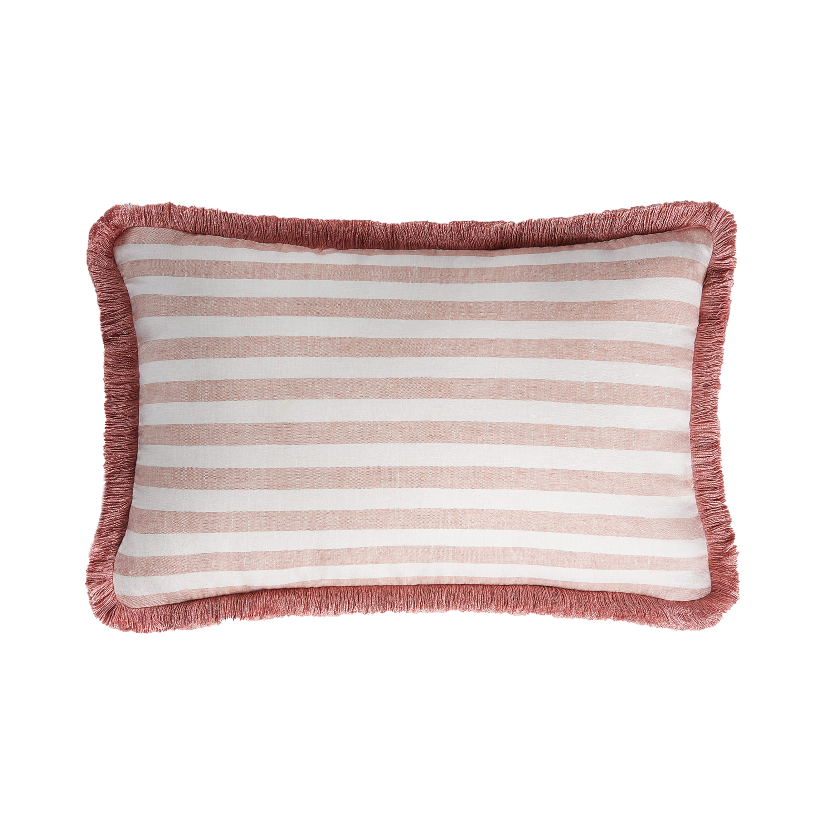 Lo Decor Striped Pink Fringe Linen Pillow