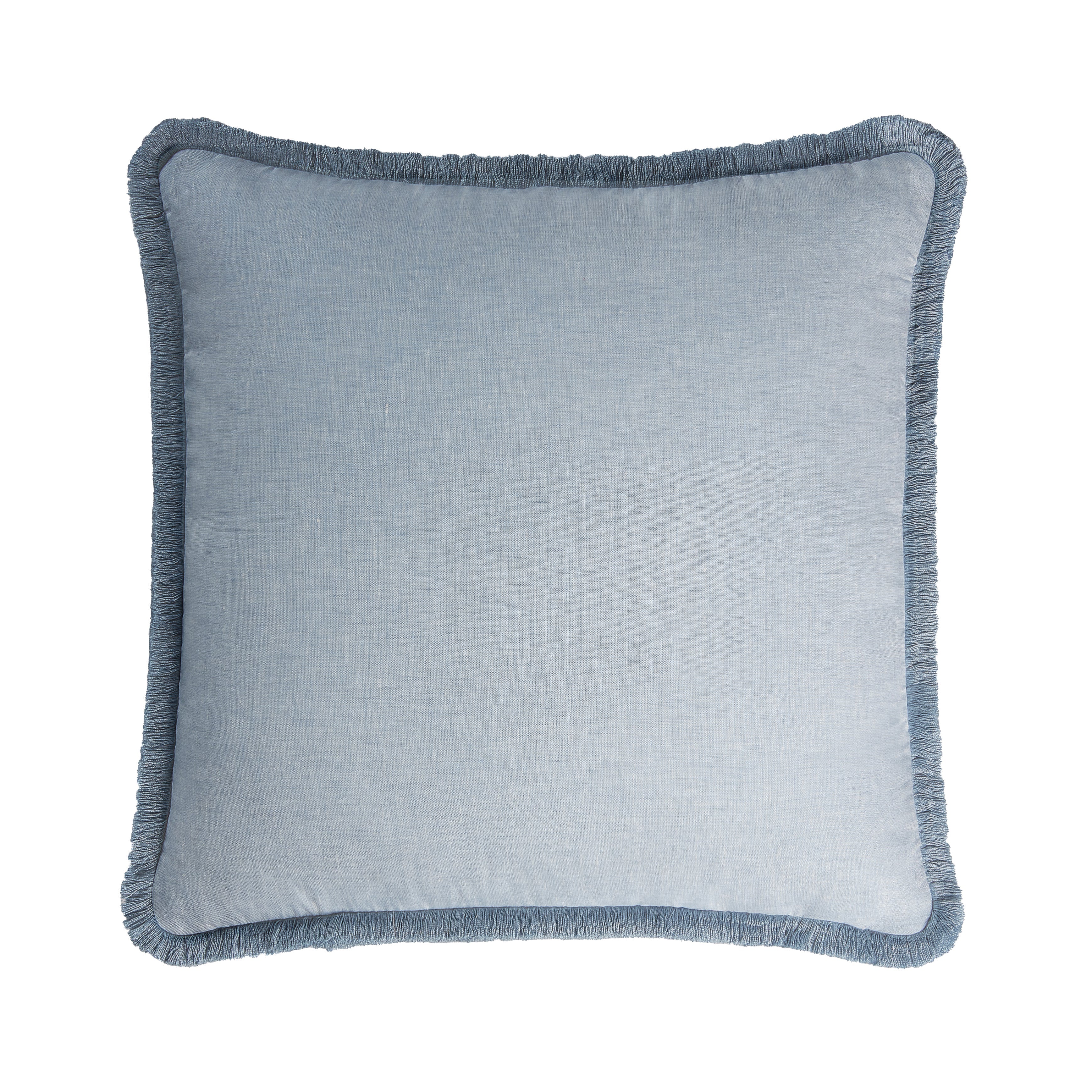 Happy Linen Pillow - Light Blue with Fringes