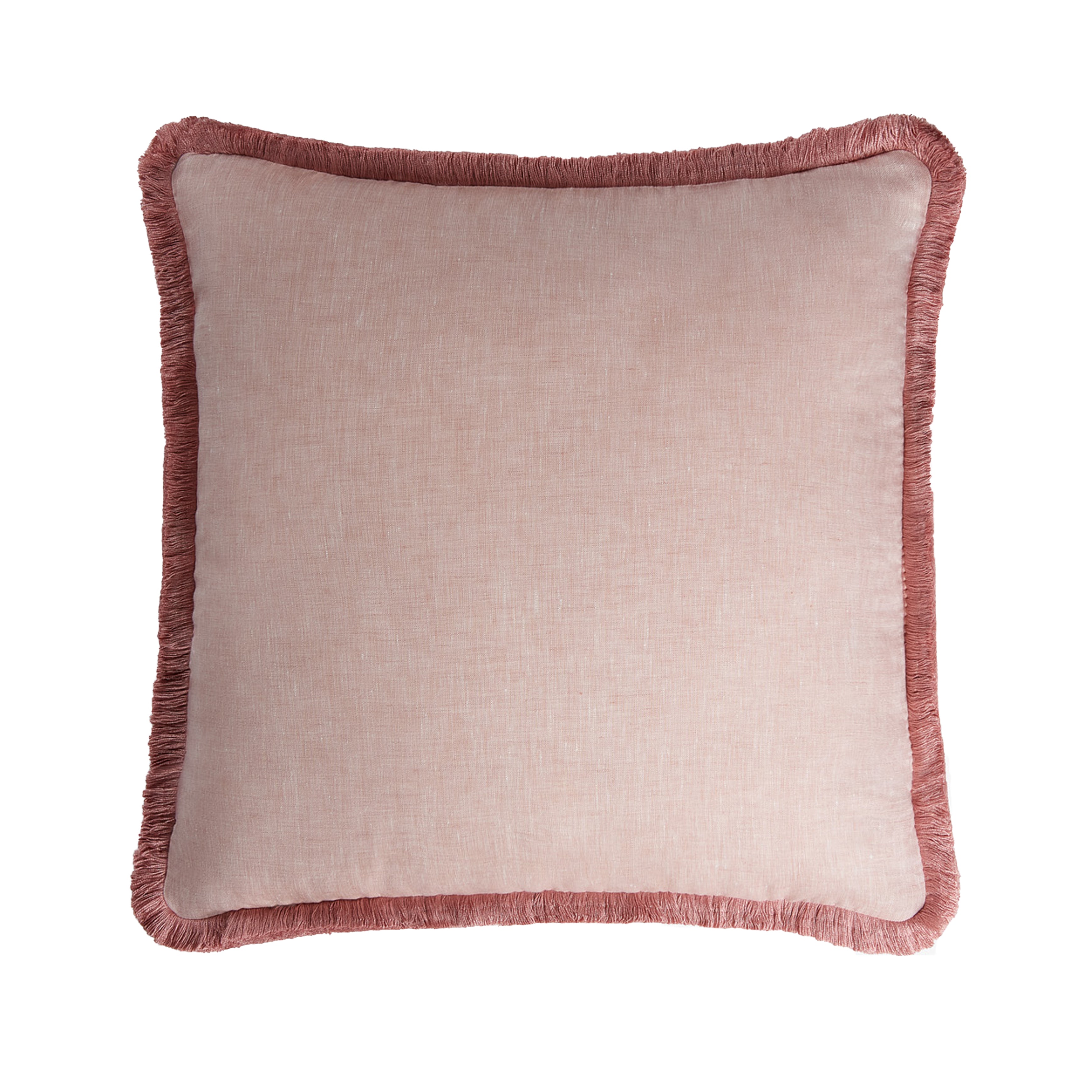 Lo Decor Light Pink Linen Pillow with Fringes