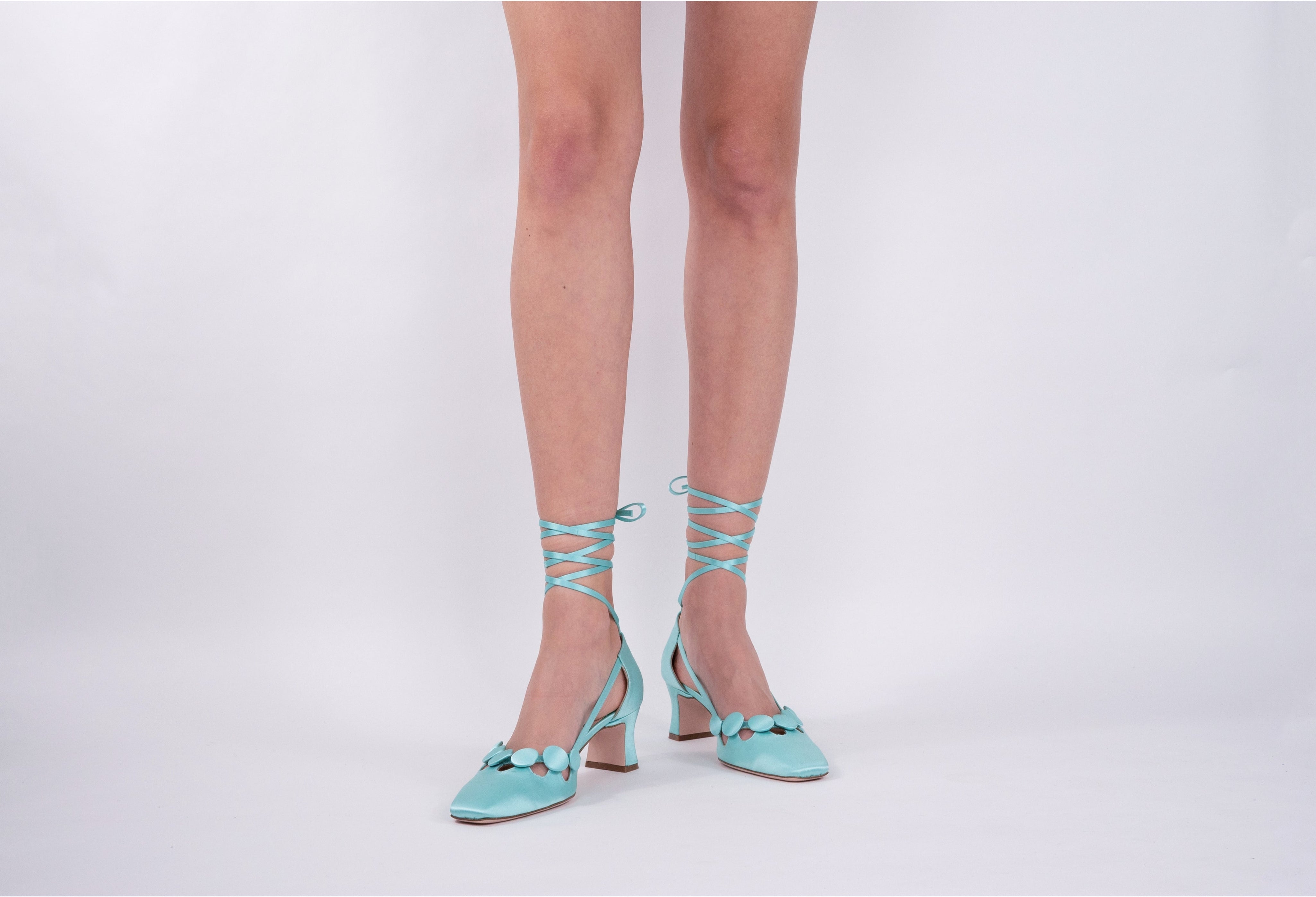 Le M茅moire Satin Block Heels - Italian Elegance in Midnight Blue