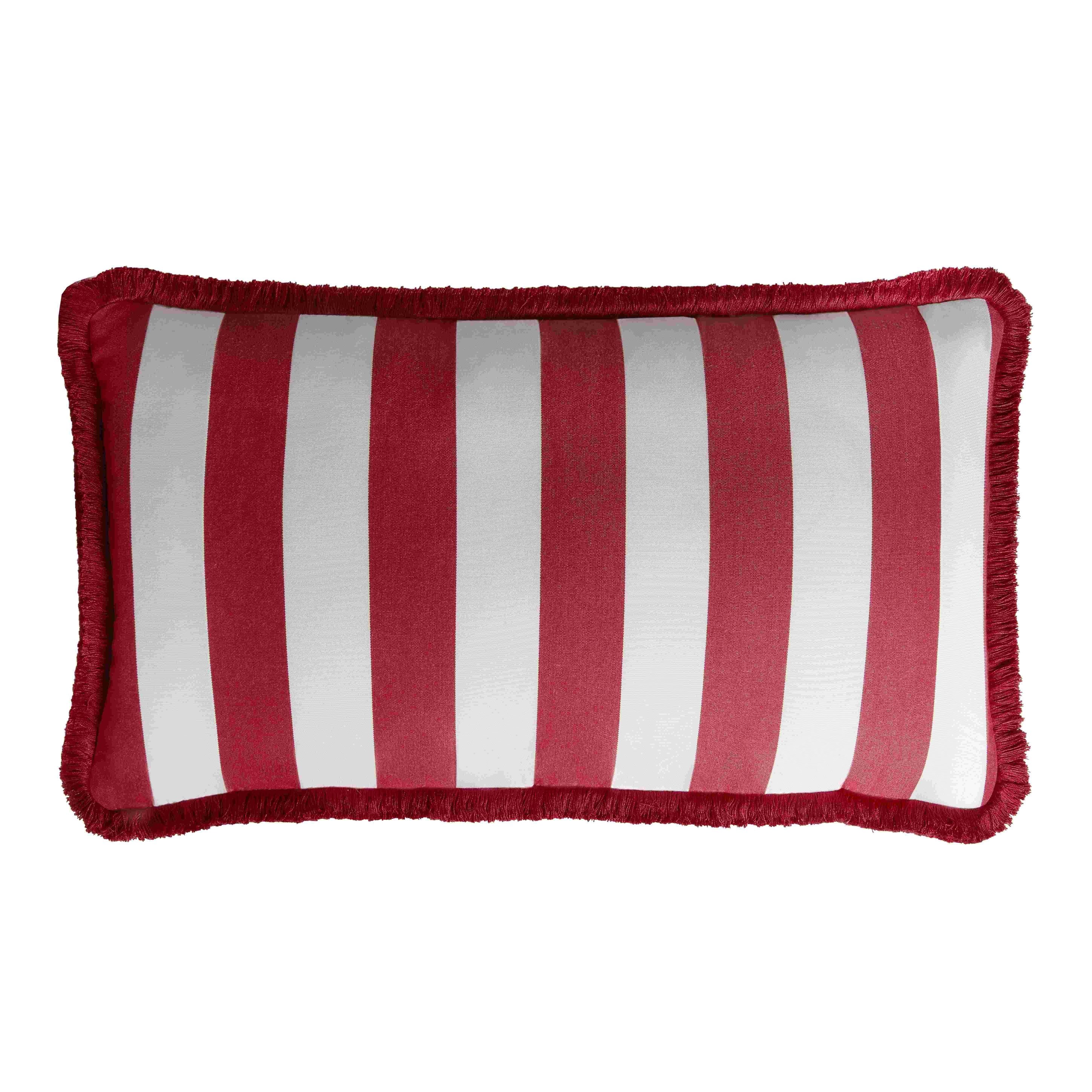 Lo Decor Red Striped Happy Pillow with Fringes