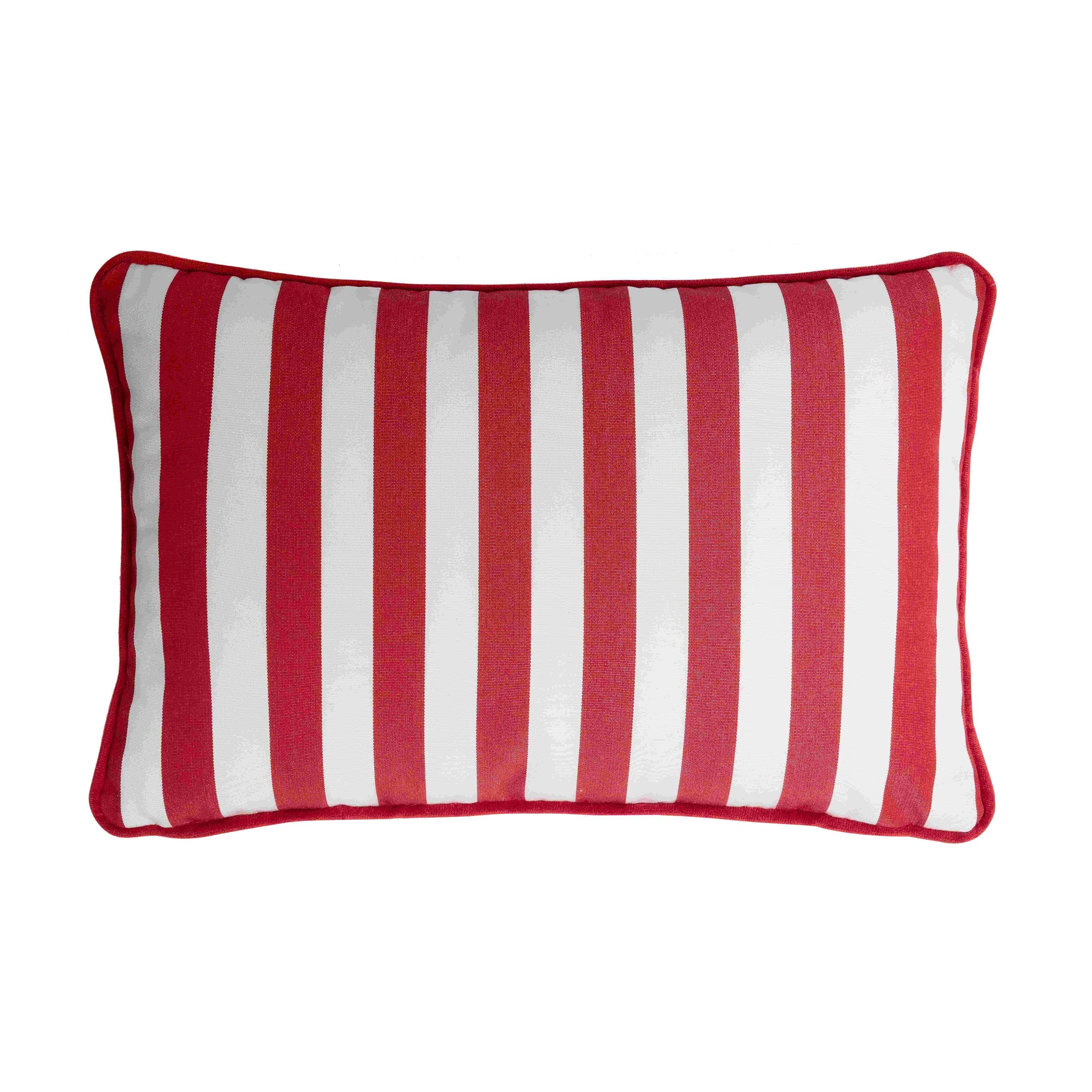 Lo Decor Red Striped Happy Pillow - Indoor/Outdoor with Piping