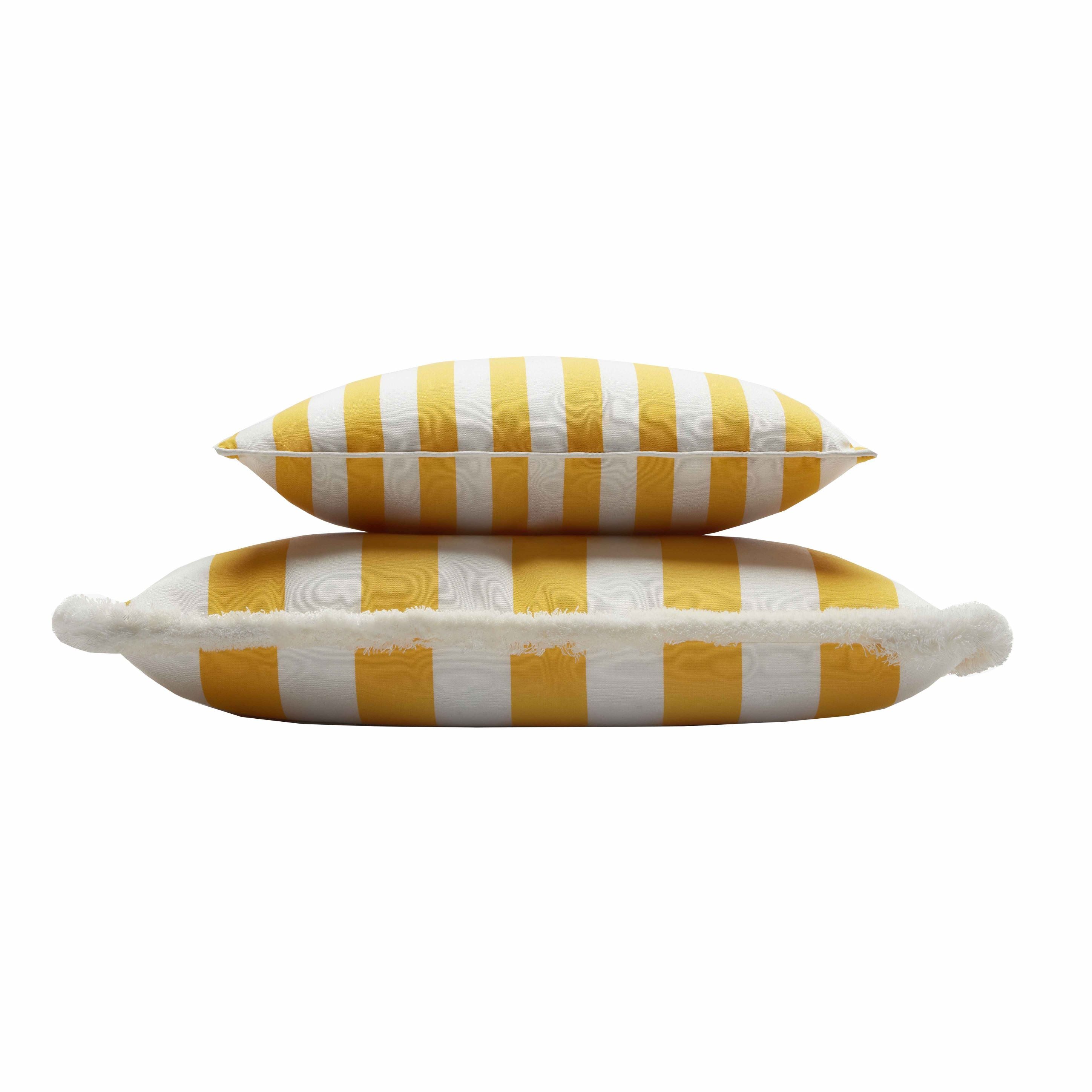 Lo Decor Yellow Striped Fringed Cushions