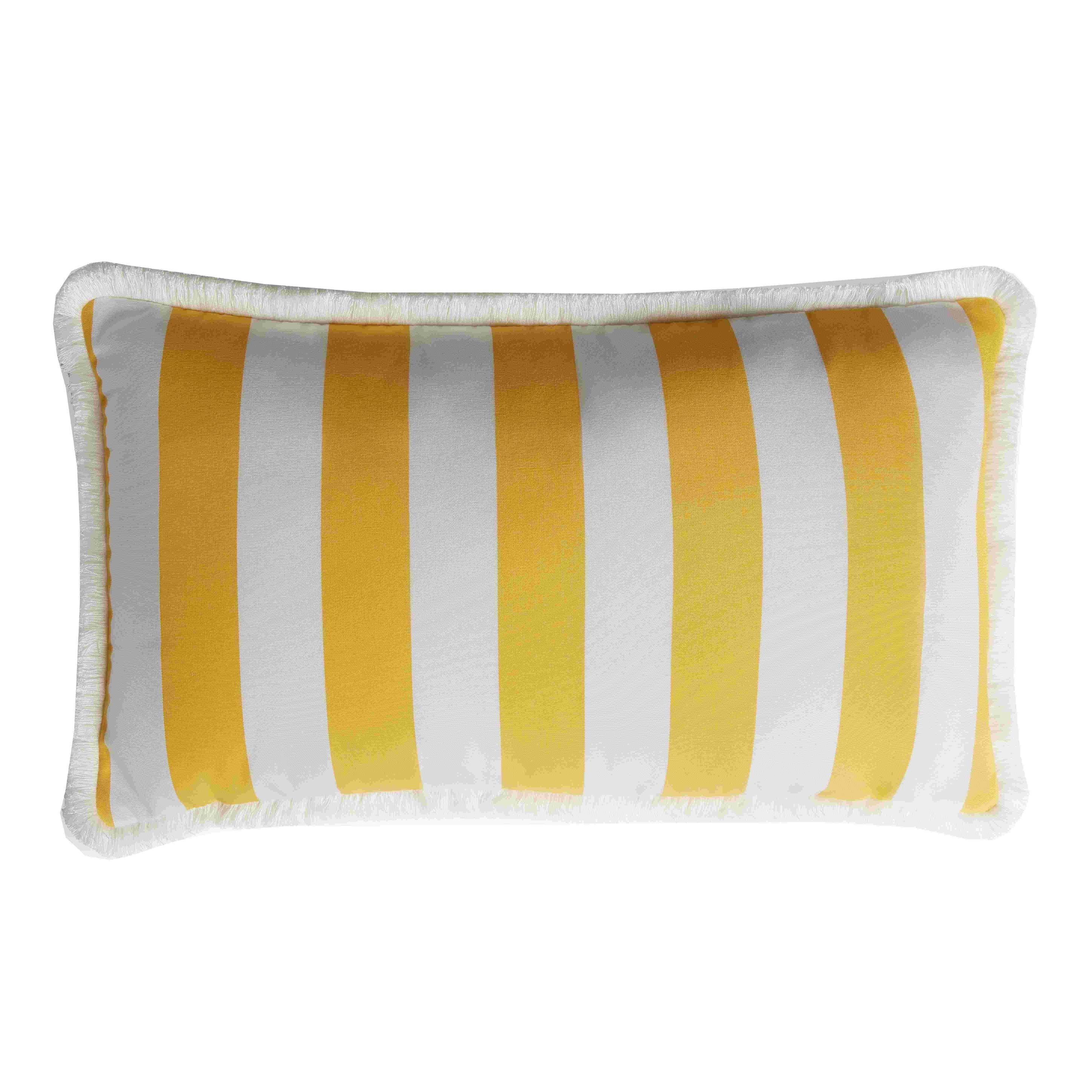 Lo Decor Yellow Striped Happy Pillow with Fringes