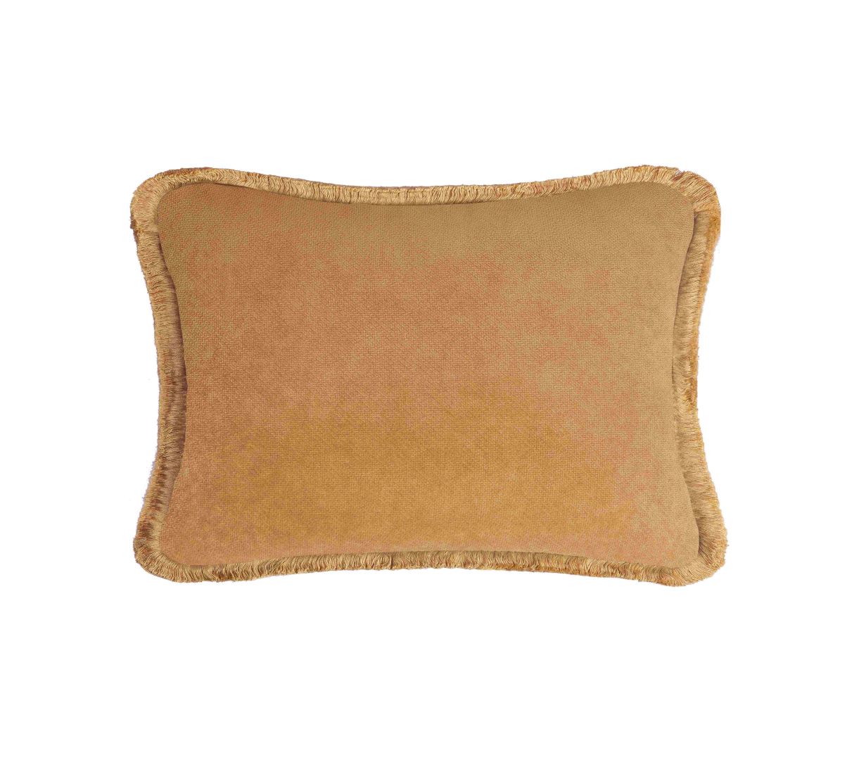 Camel Velvet Fringe Cushion by Lo Decor