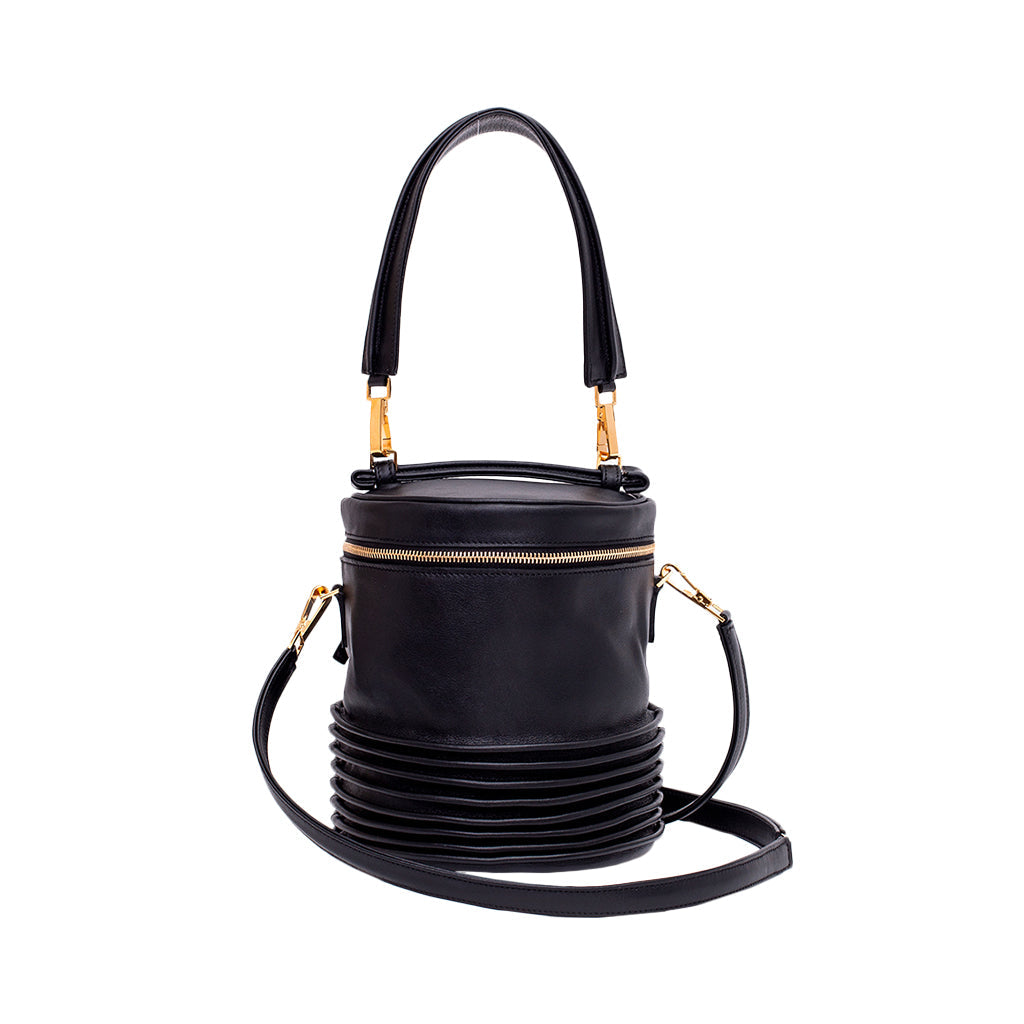 Sara Valente Tuba Nappa Bucket Bag - Calfskin Leather, Detachable Strap, Made in Italy