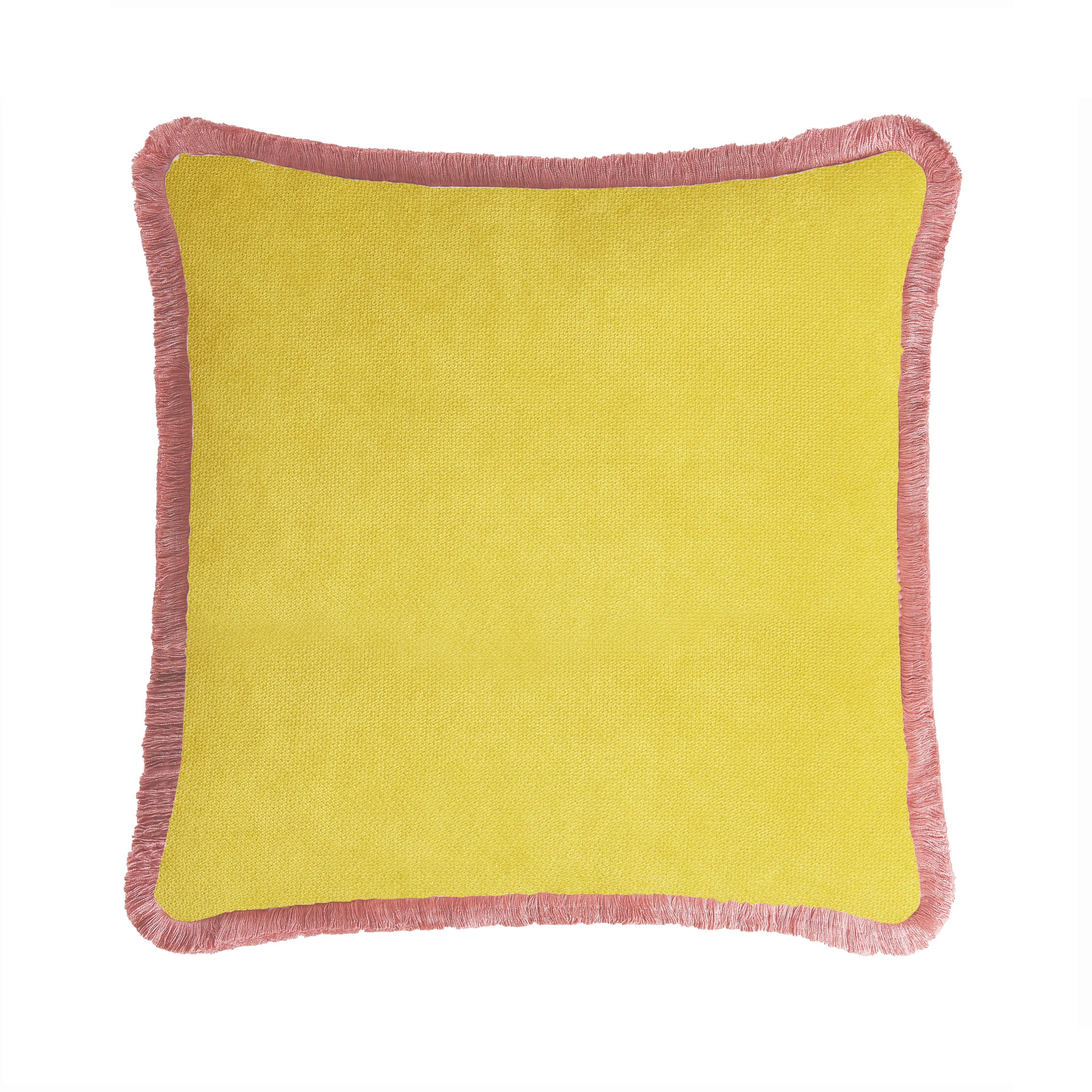 Lo Decor Velvet Yellow Pillow with Pink Fringes