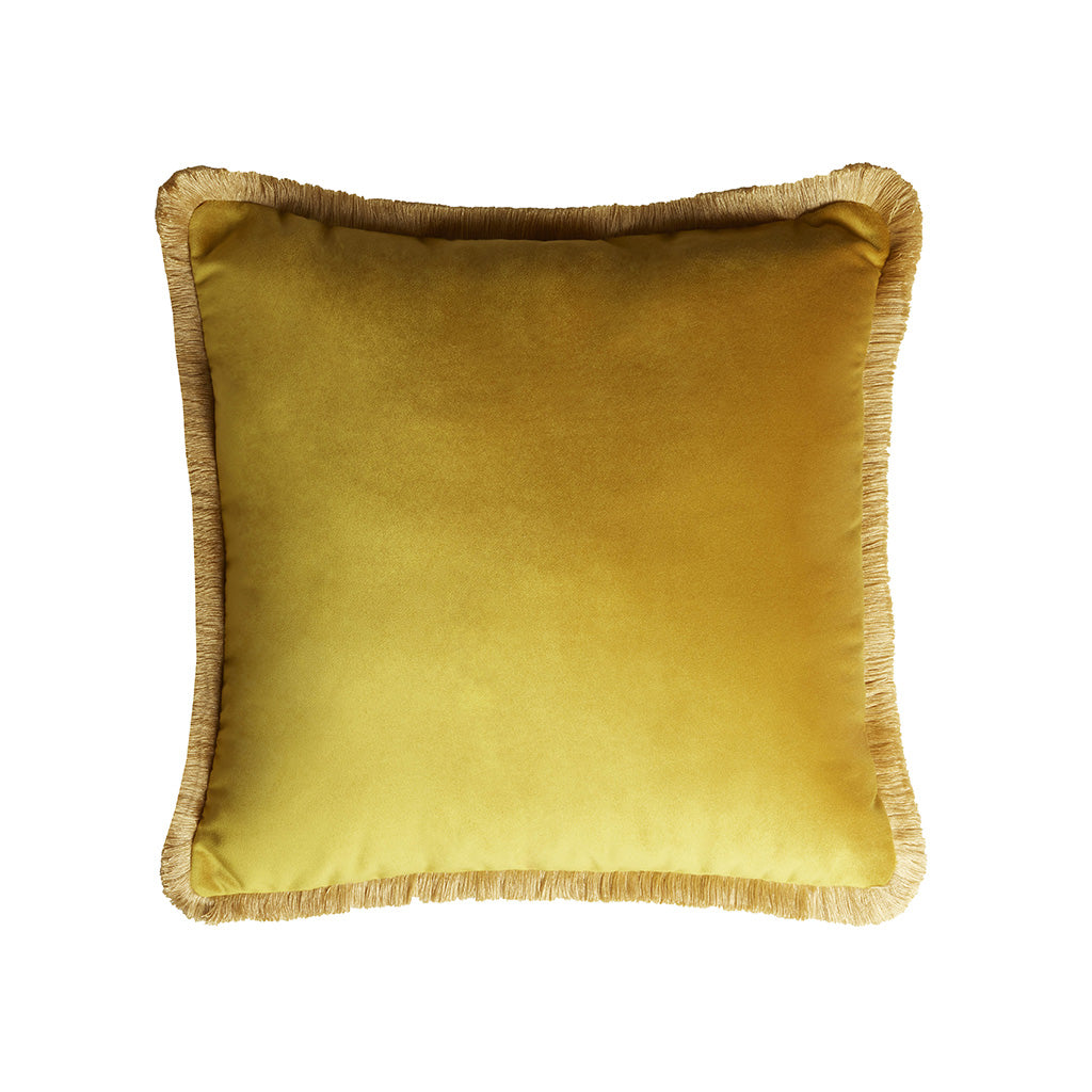 Lo Decor Major Collection Mustard Fringe Velvet Cushion