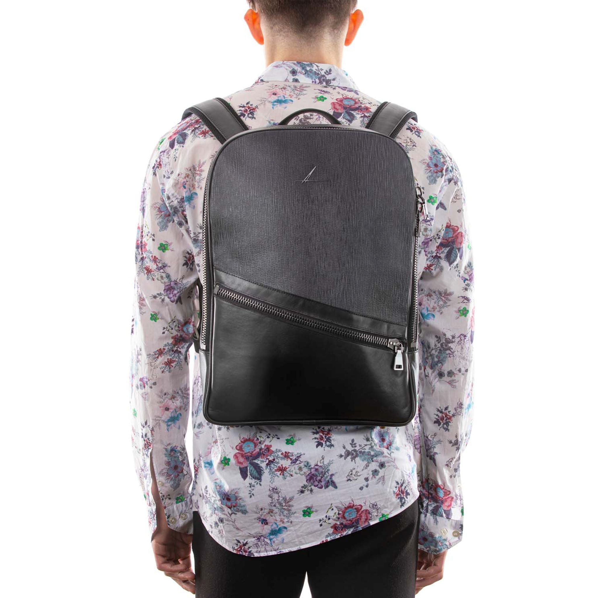 Alberto Olivero Diagonal Leather Backpack - Multicolor Lining