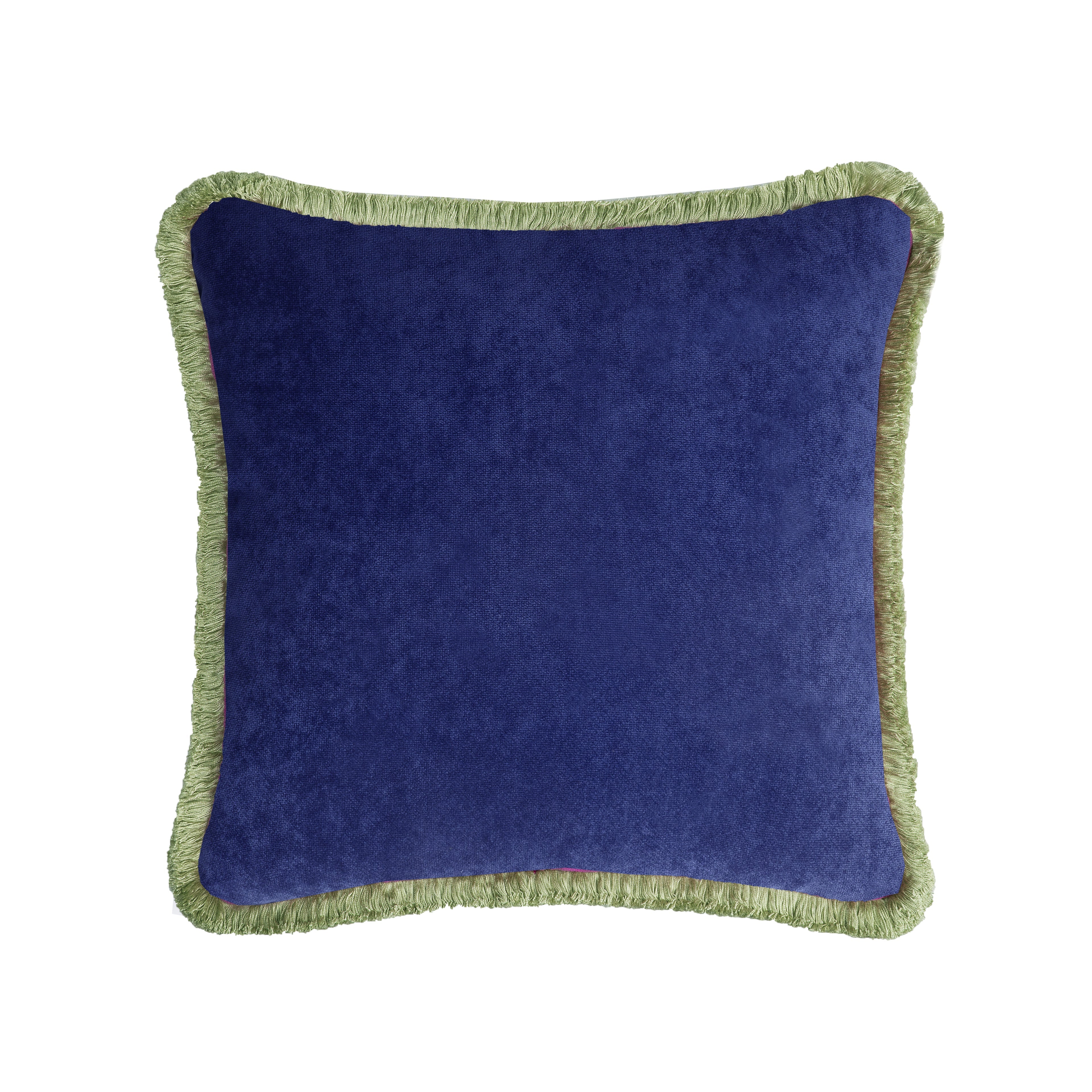Lo Decor Eclectic Velvet Cushion - Blue & Green Fringes