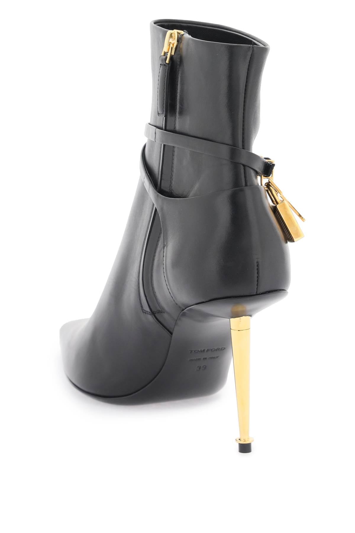 Tom Ford Leather Ankle Boots With Padlock   Black