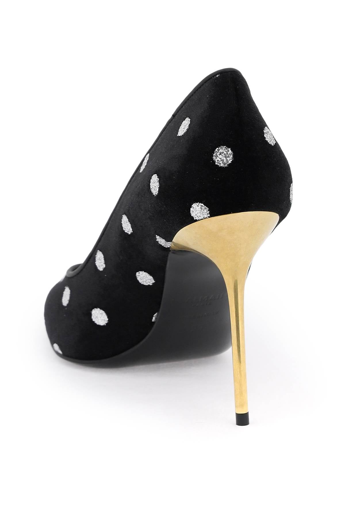 Balmain Polka Dot Velvet Pumps   Black