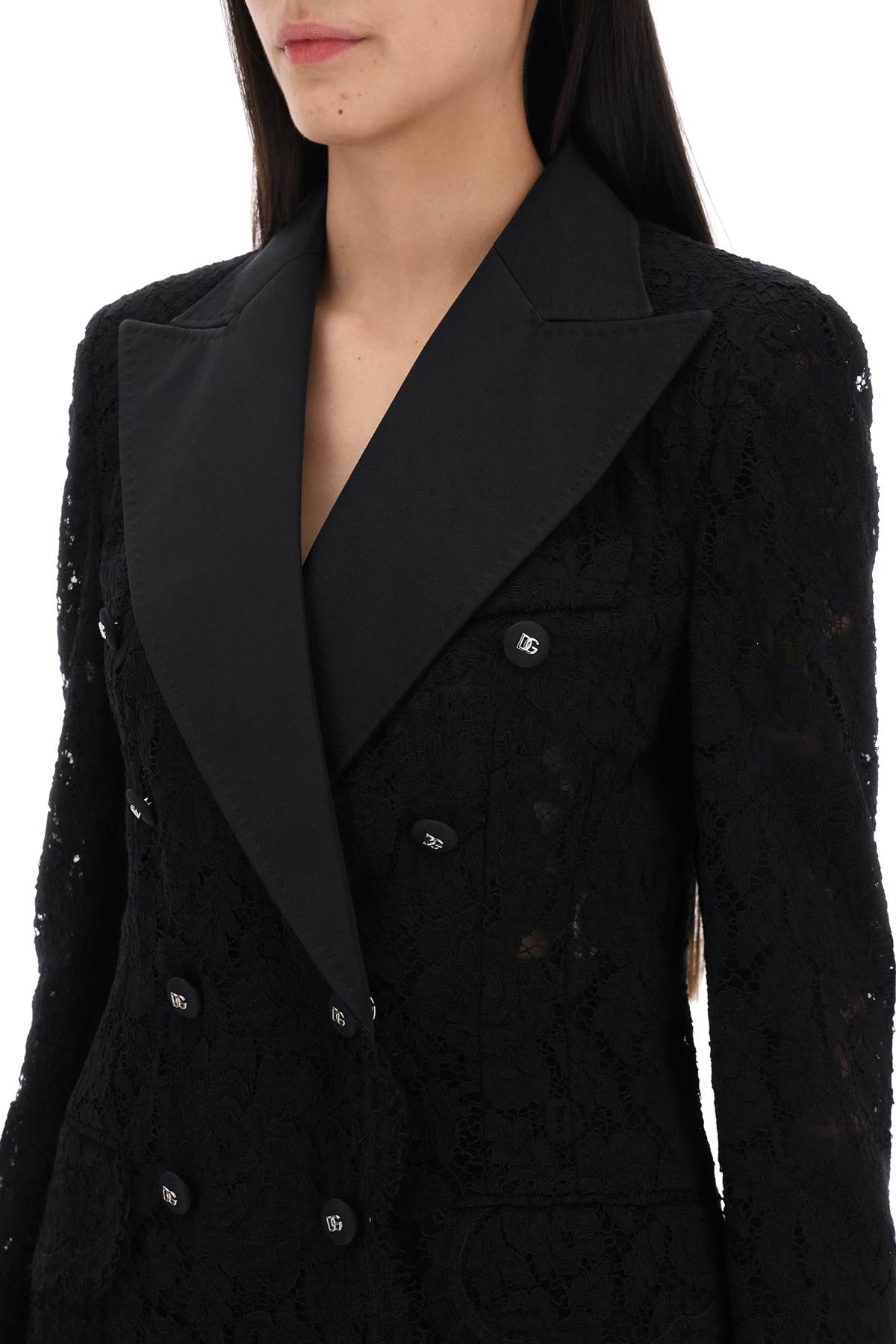 Dolce & Gabbana Turlington Double Breasted Lace Blazer   Black