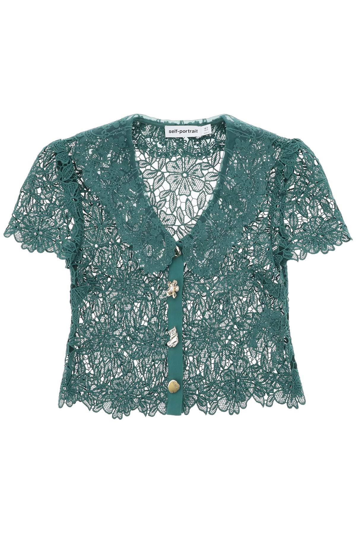 Self Portrait Replace With Double Quotechelsea Lace Guipure Top With Collar   Green