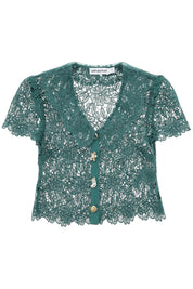 Self Portrait Replace With Double Quotechelsea Lace Guipure Top With Collar   Green