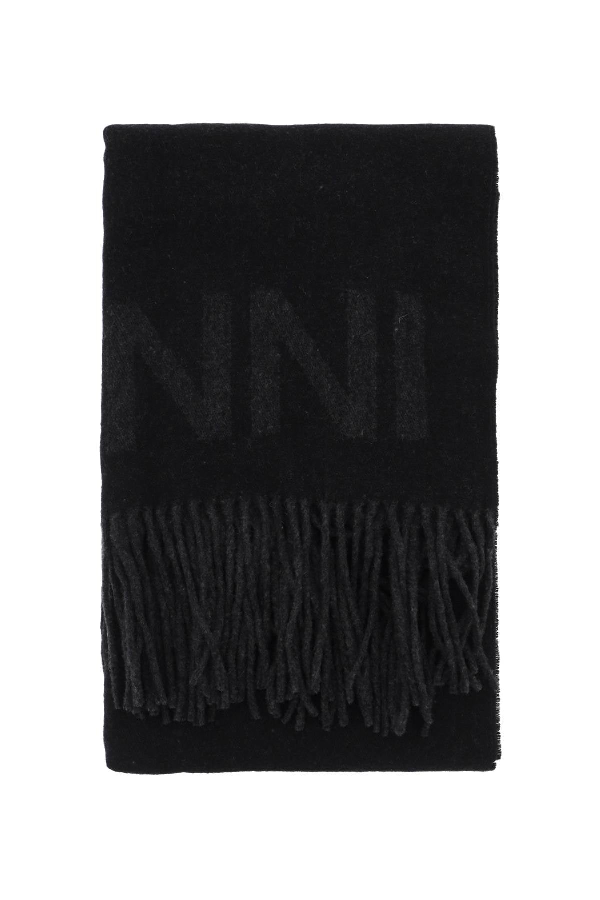 Ganni Logo Lettering Scarf   Black