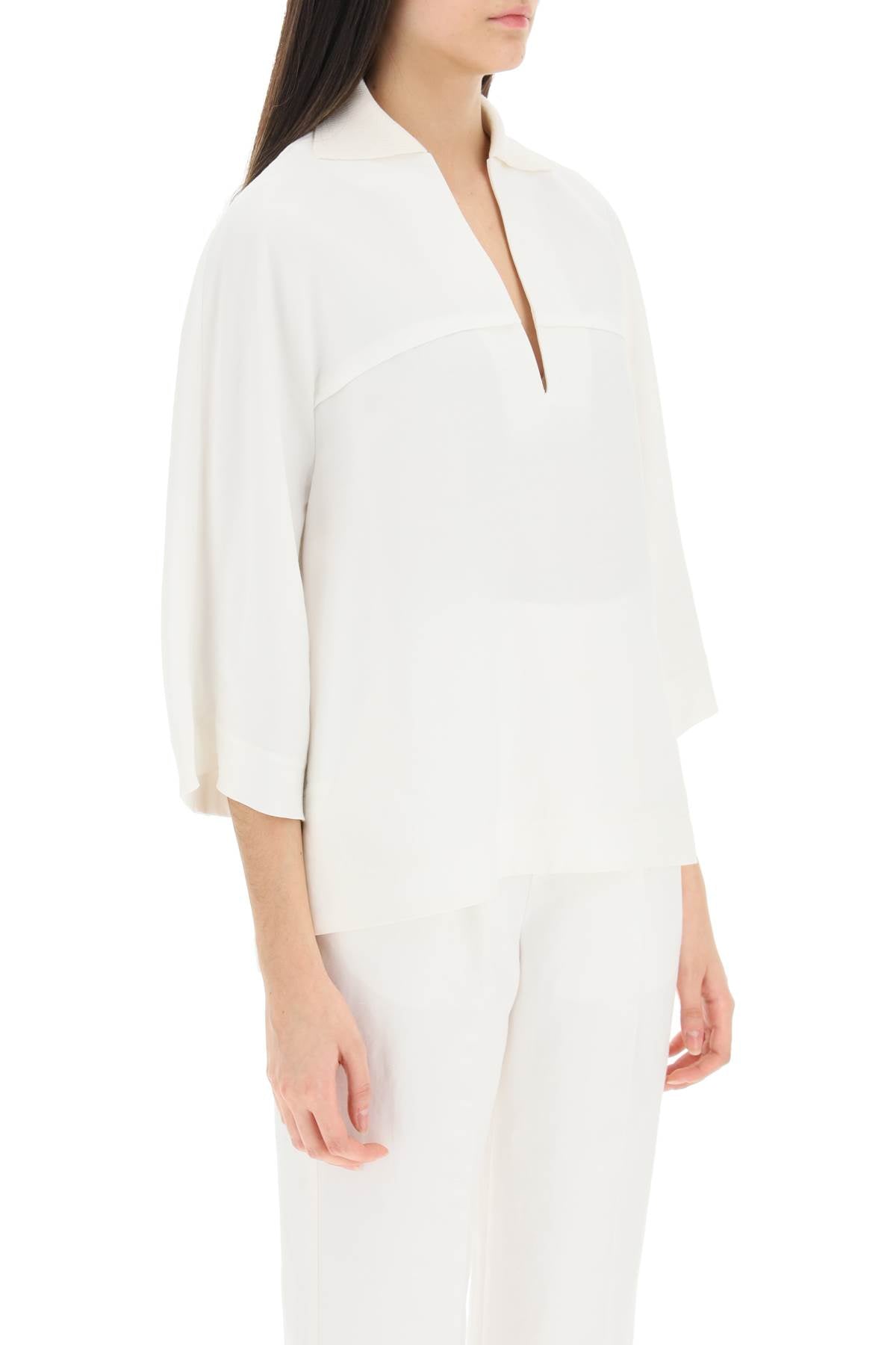 Agnona Linen Viscose Polo Blouse   White