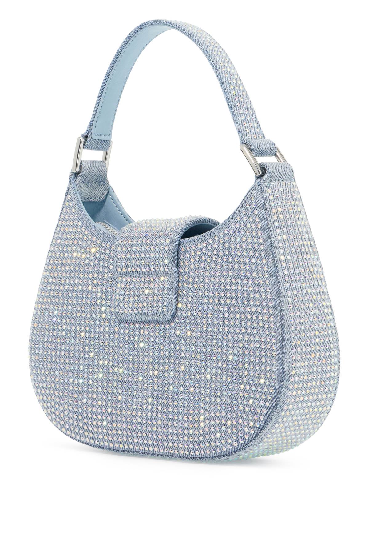 Self Portrait Mini Crescent Denim Bag With Rhinestones   Blue