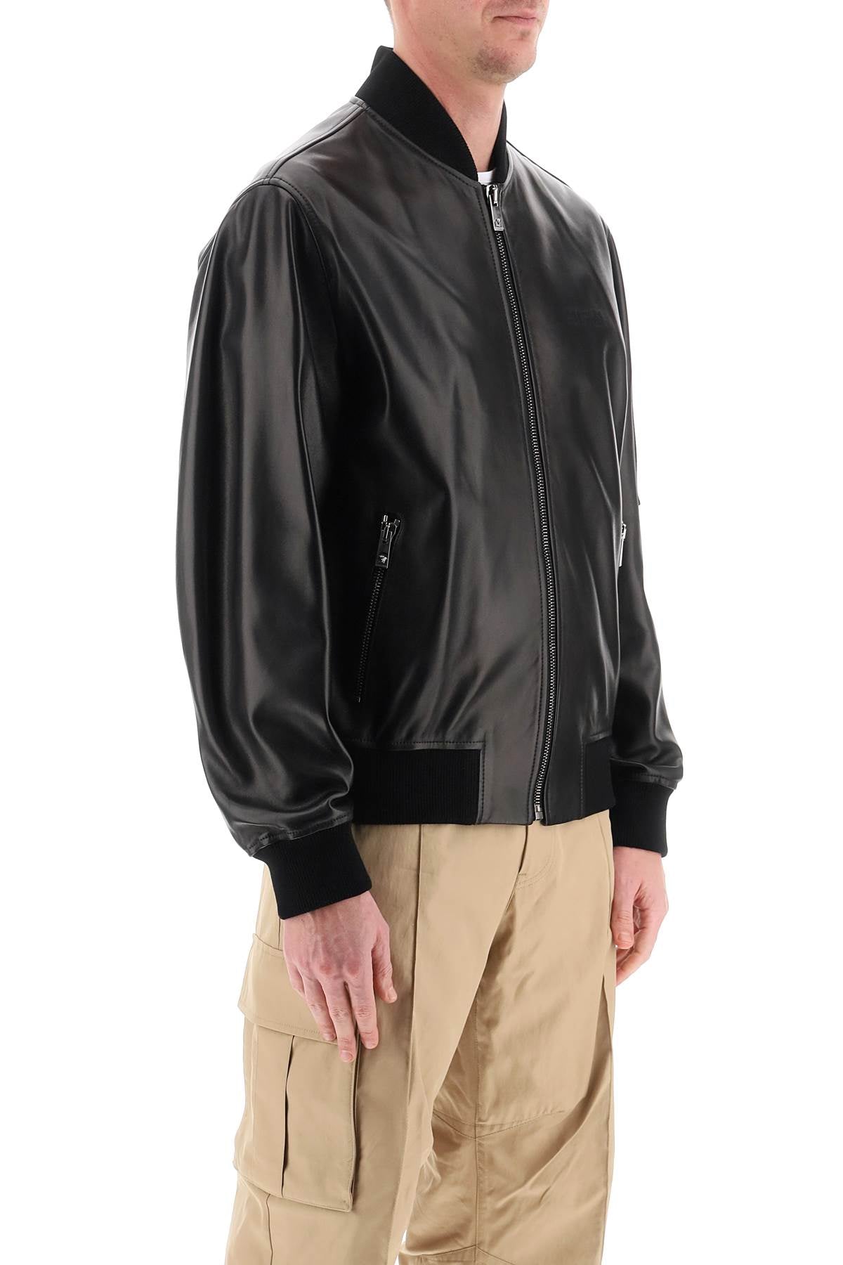 Versace Leather Bomber Jacket   Black