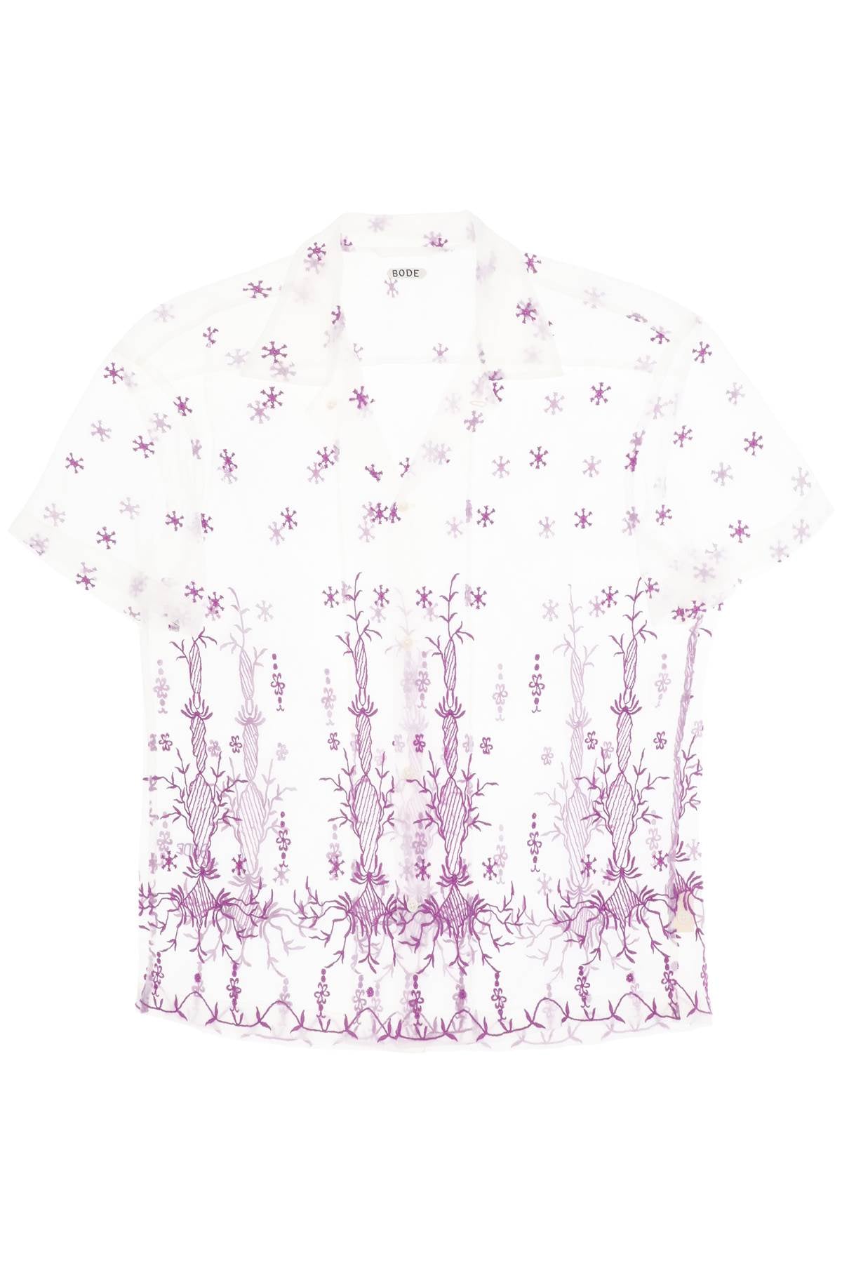 Bode Lavandula Bowling Shirt In Embroidered Tulle   White