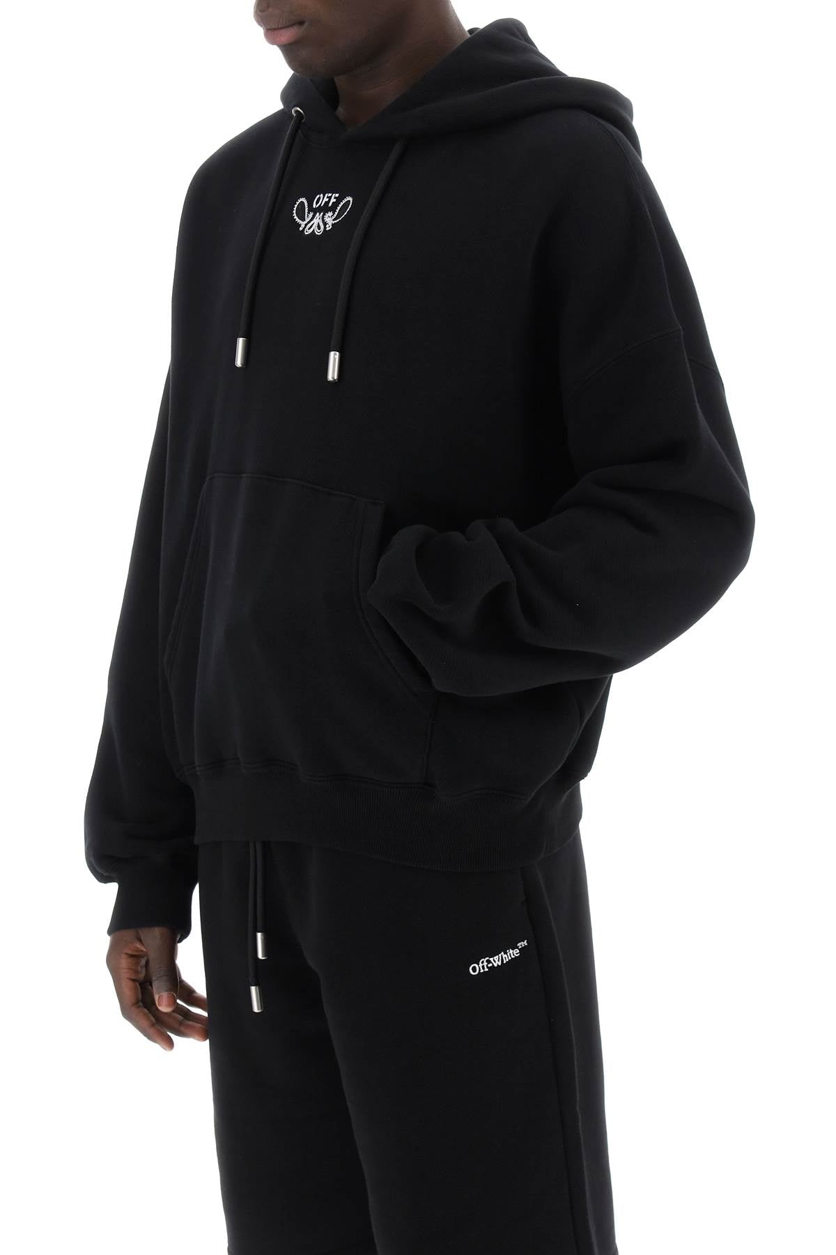 Off White Hooded Sweatshirt With Paisley   Black