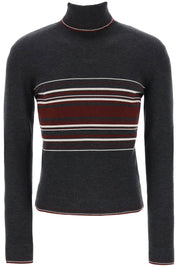 Dolce & Gabbana Striped Wool Turtleneck Sweater   Grey