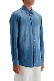 Moschino Denim Shirt With Patch Details   Blue