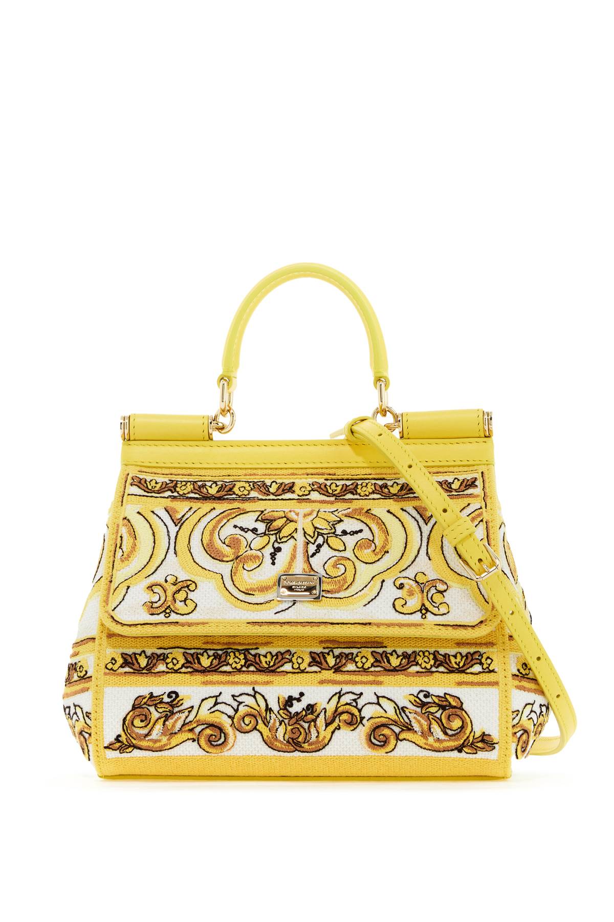 Dolce & Gabbana Medium Sicily Handbag With Maiolica Embroidery   Yellow