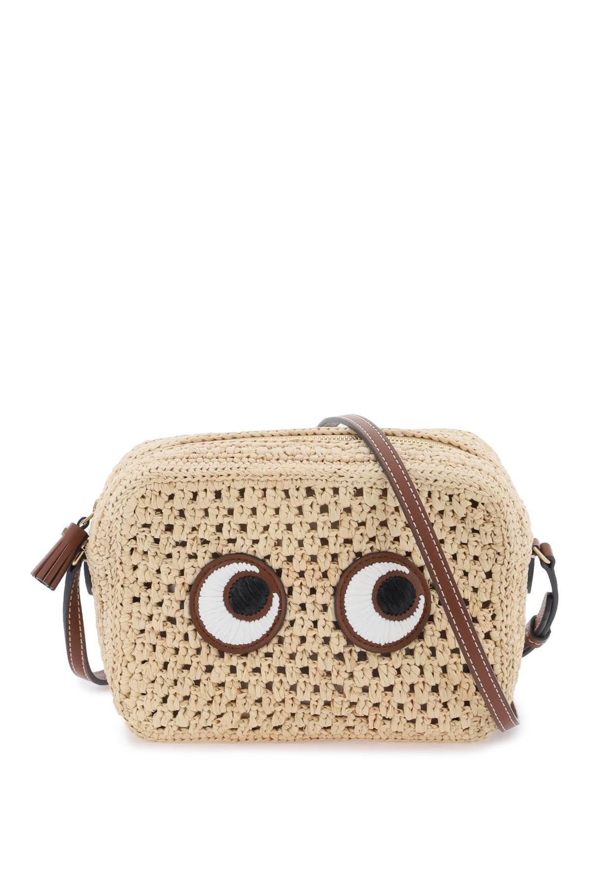 Anya Hindmarch Raffia Eyes Crossbody Bag   Beige