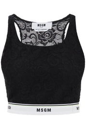 Msgm Sports Bra In Lace With Logoed Band   Black