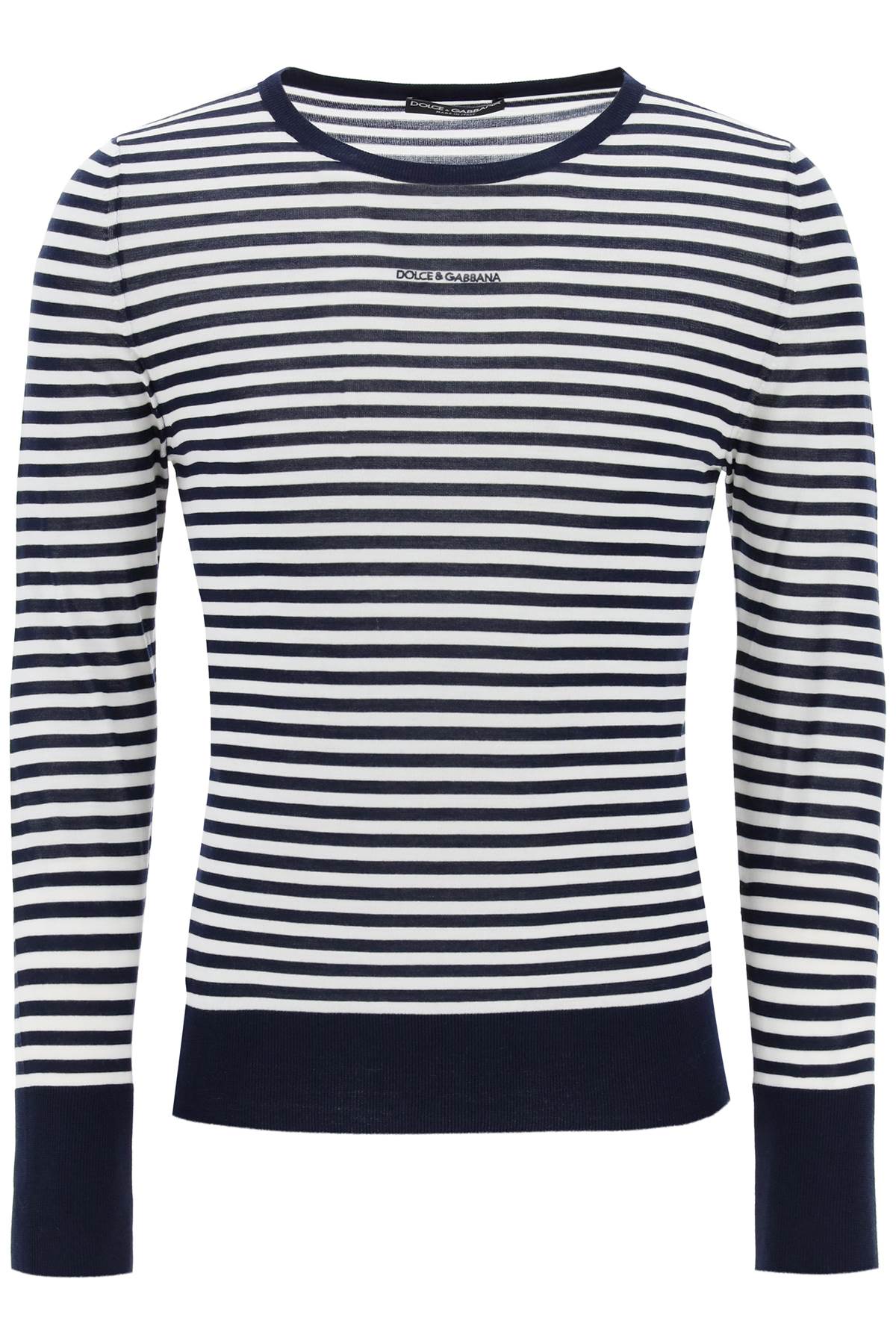 Dolce & Gabbana Lightweight Striped Wool Pullover Sweater   White