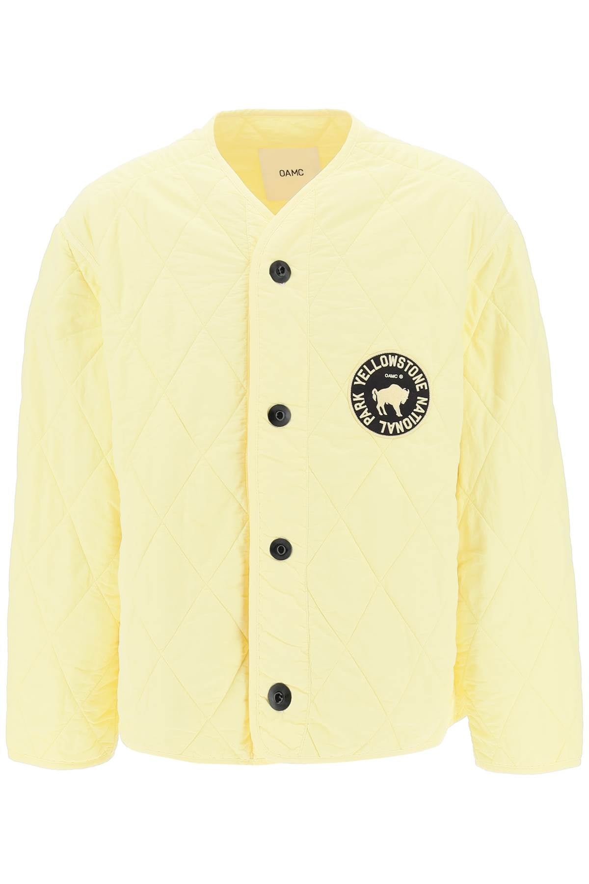 Oamc 'Denali' Quilted Jacket With Print And Embroidery At Back   Yellow