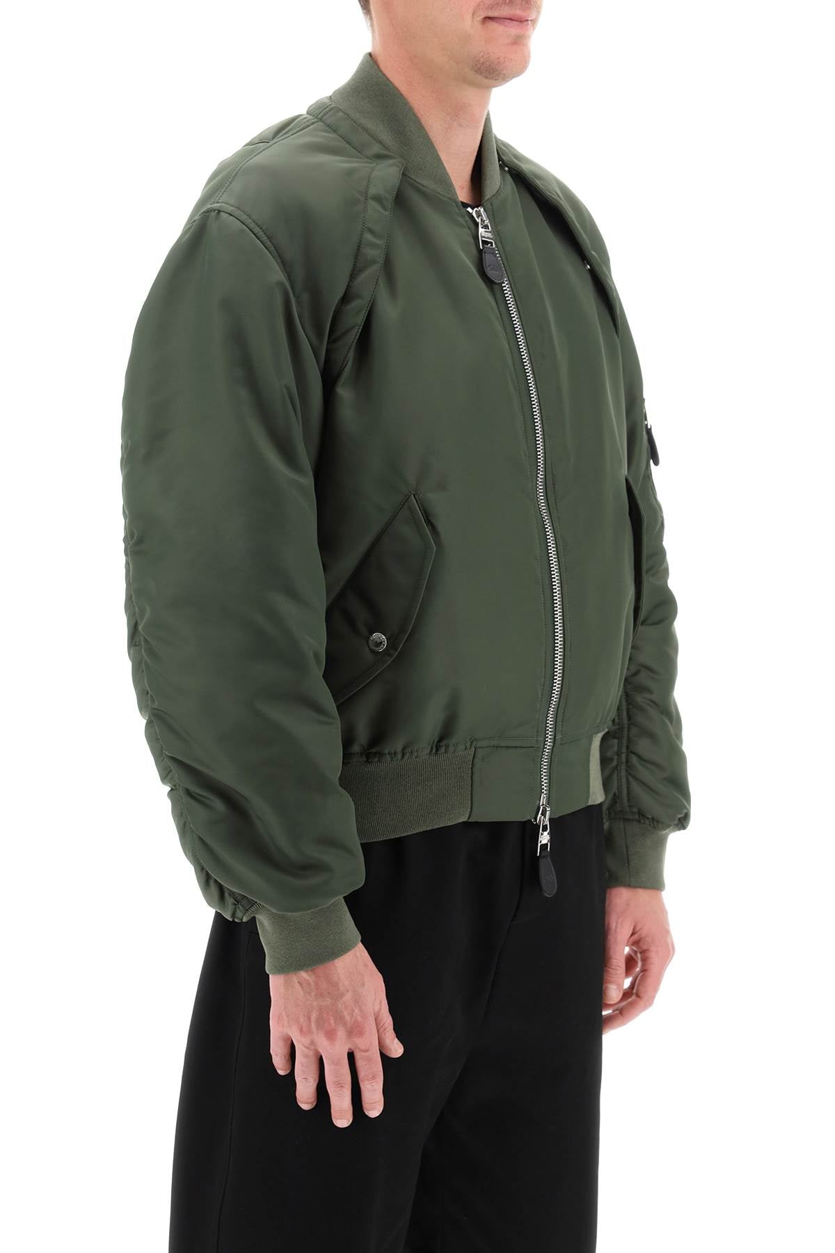 Alexander Mcqueen Convertible Bomber Jacket In Nylon Satin   Khaki