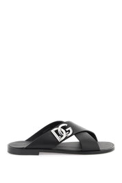 Dolce & Gabbana Leather Sandals With Dg Logo   Black