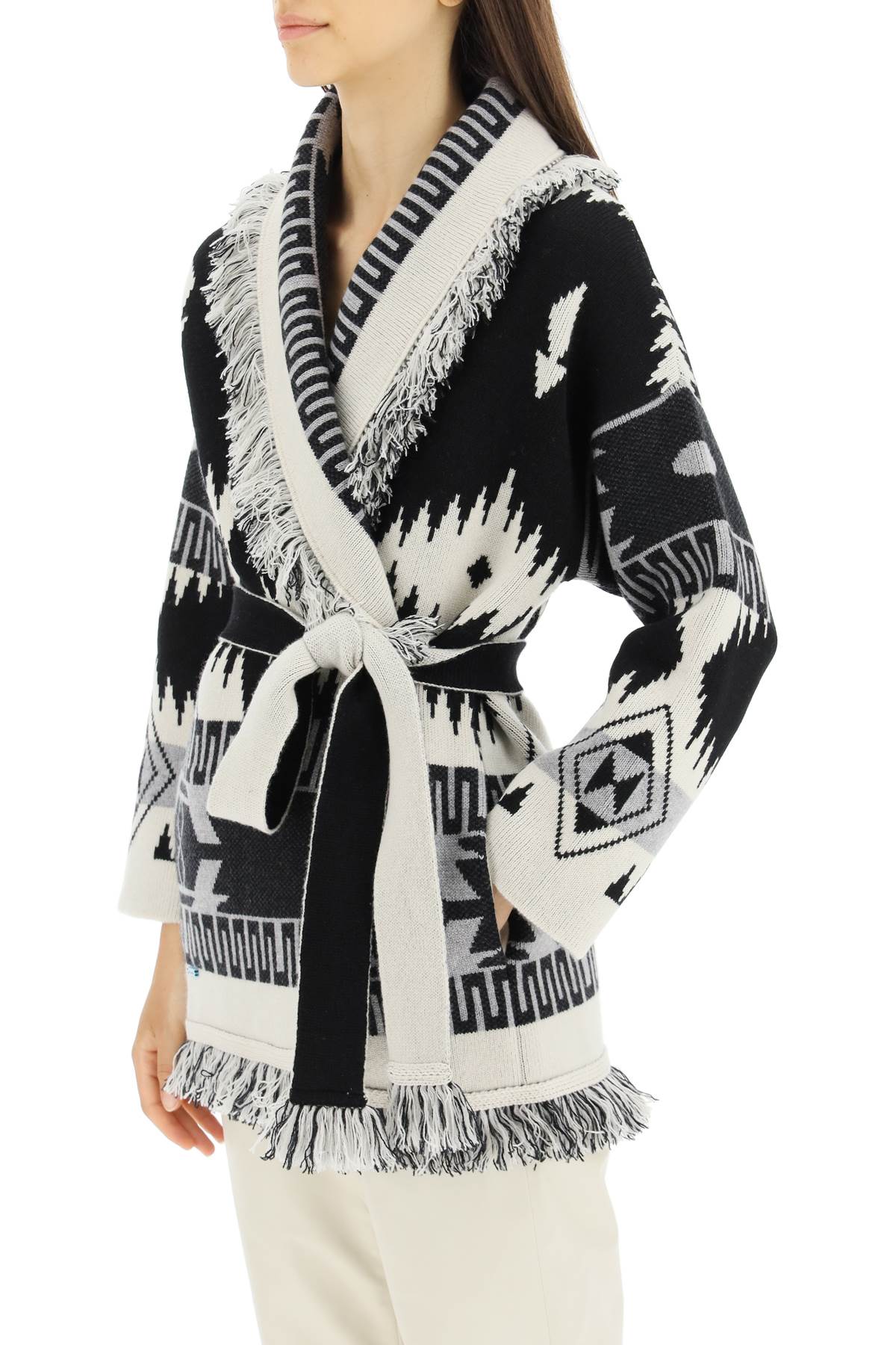 Alanui Icon Cardigan In Jacquard Cashmere   Black