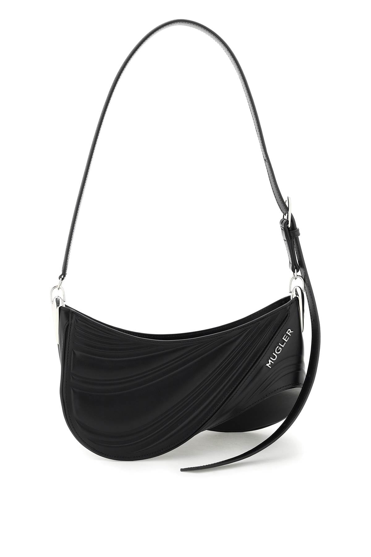 Mugler Spiral Curve 01 Shoulder Bag   Black