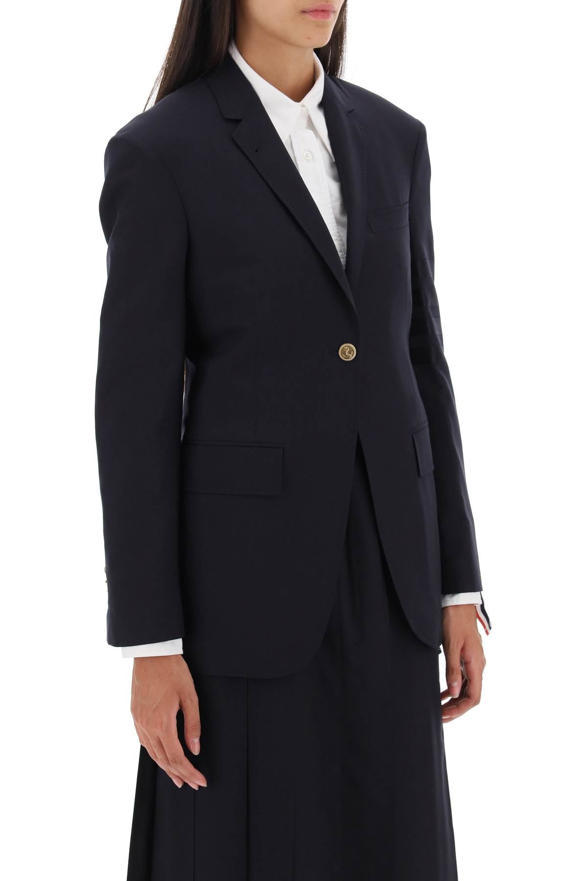 Thom Browne 4 Bar Single Breasted Blazer In Light Wool   Blue