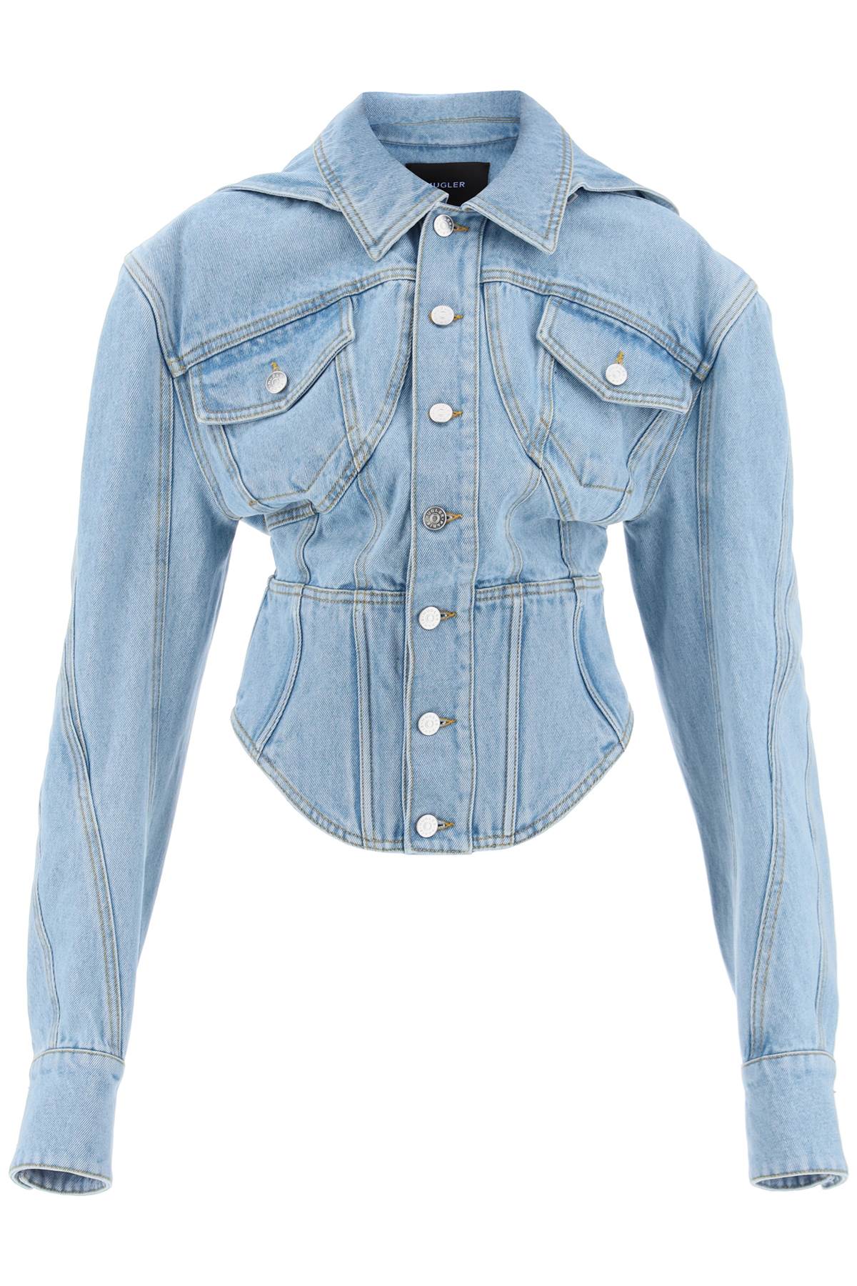 Mugler Denim Jacket With Corset Detail   Blue