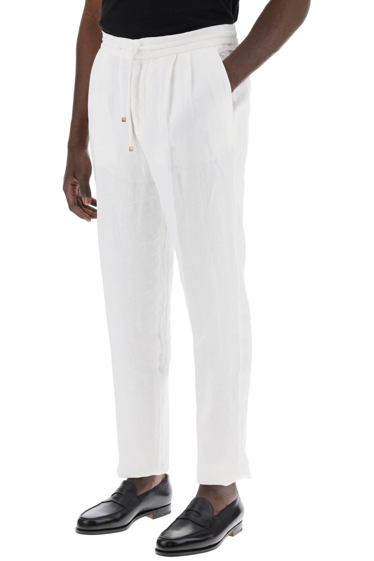 Brunello Cucinelli Replace With Double Quotestriped Linen Joggers With C   White